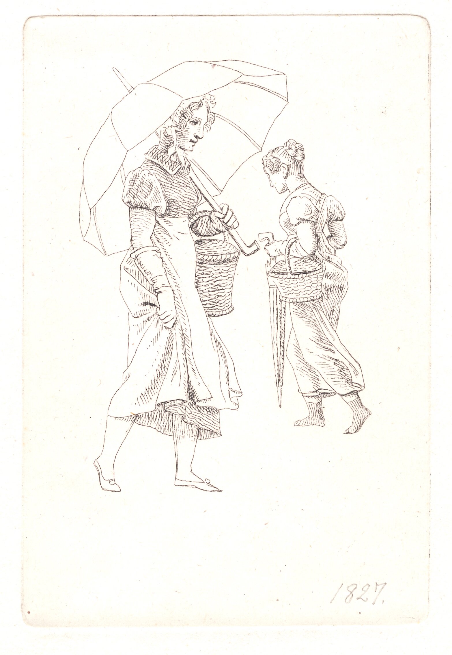 To tjenestepiger i regnvejr