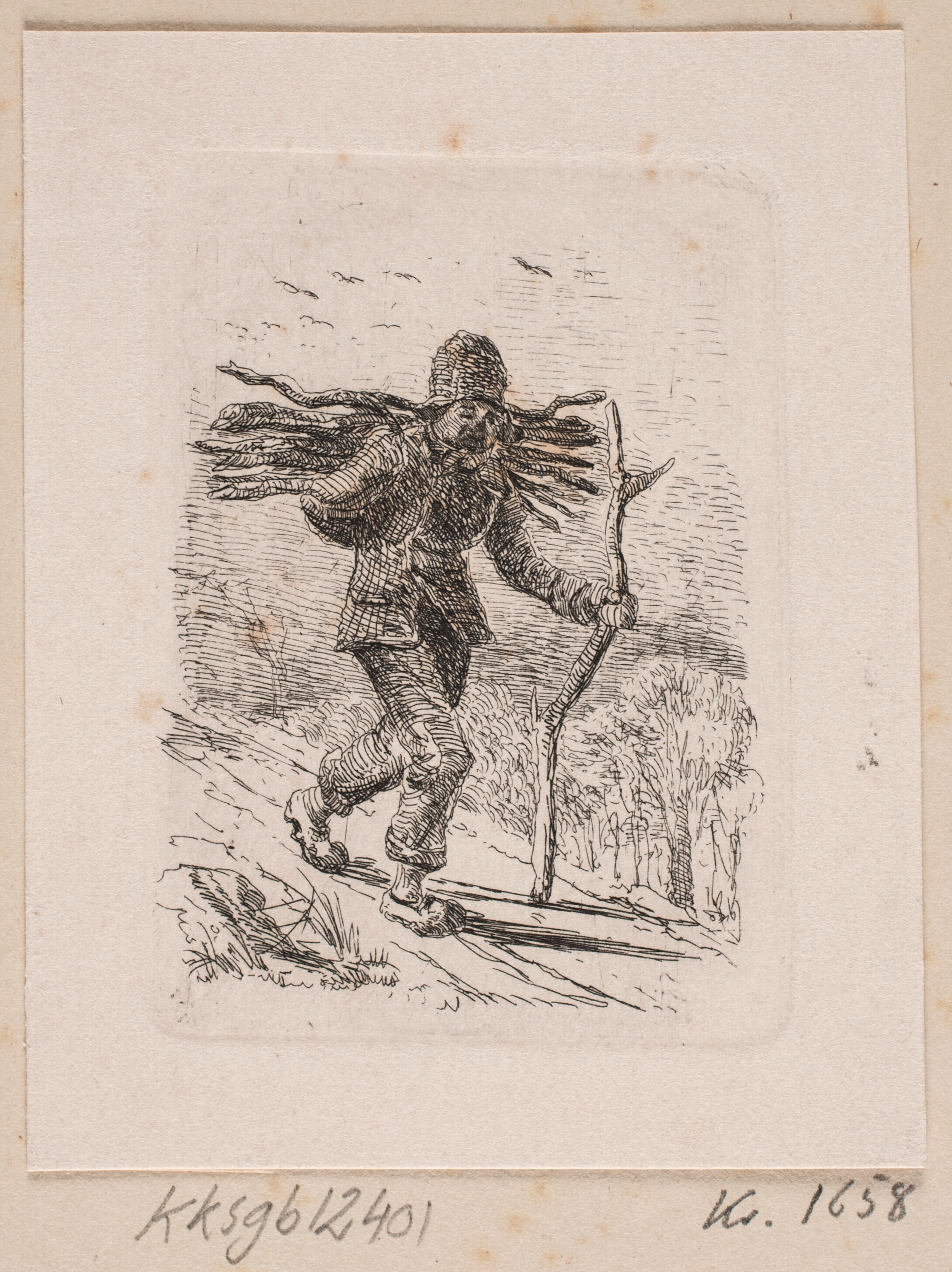 En bondemand med en knippe brænde på ryggen