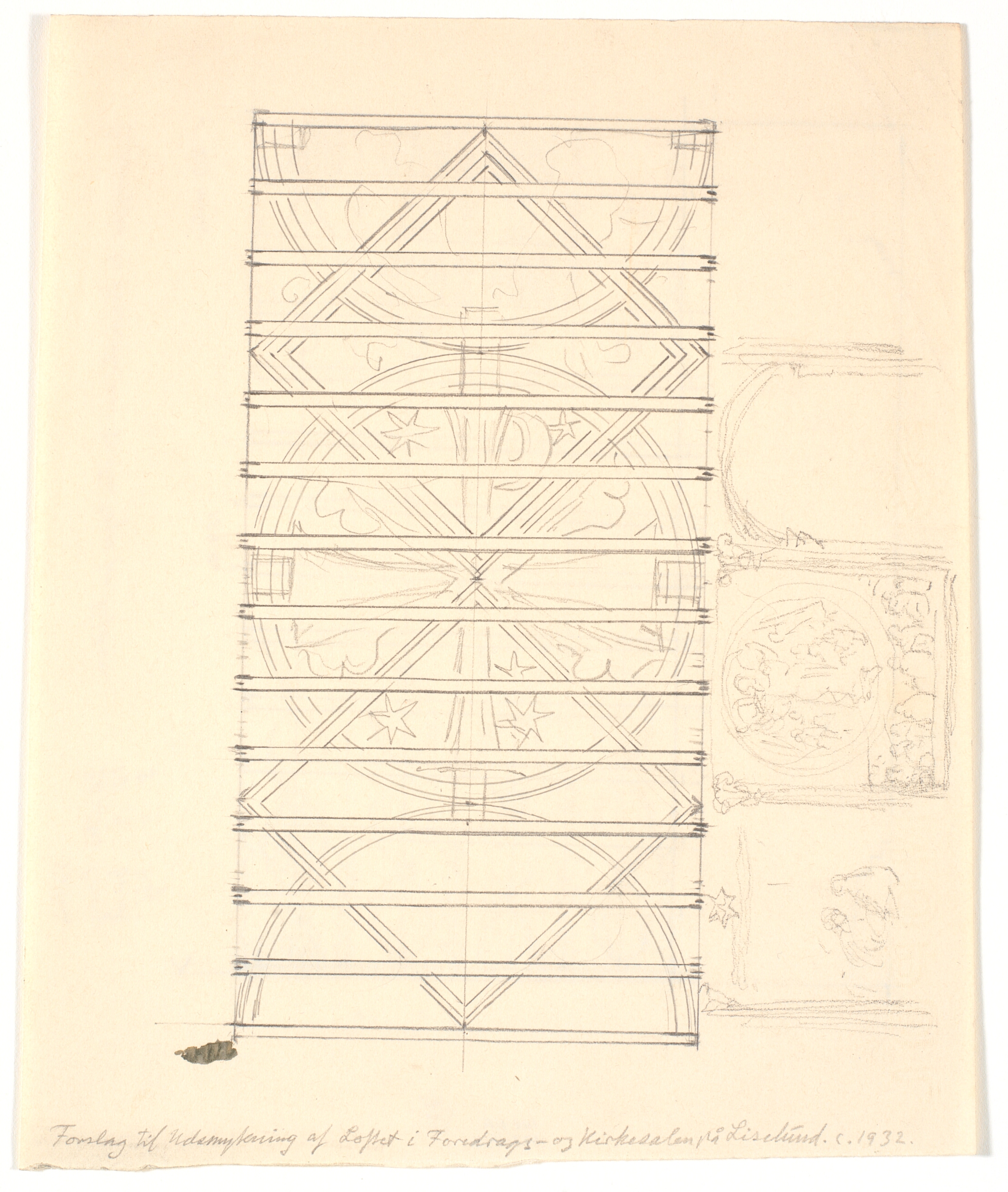 Udkast til loft og væg i salen på Liselund