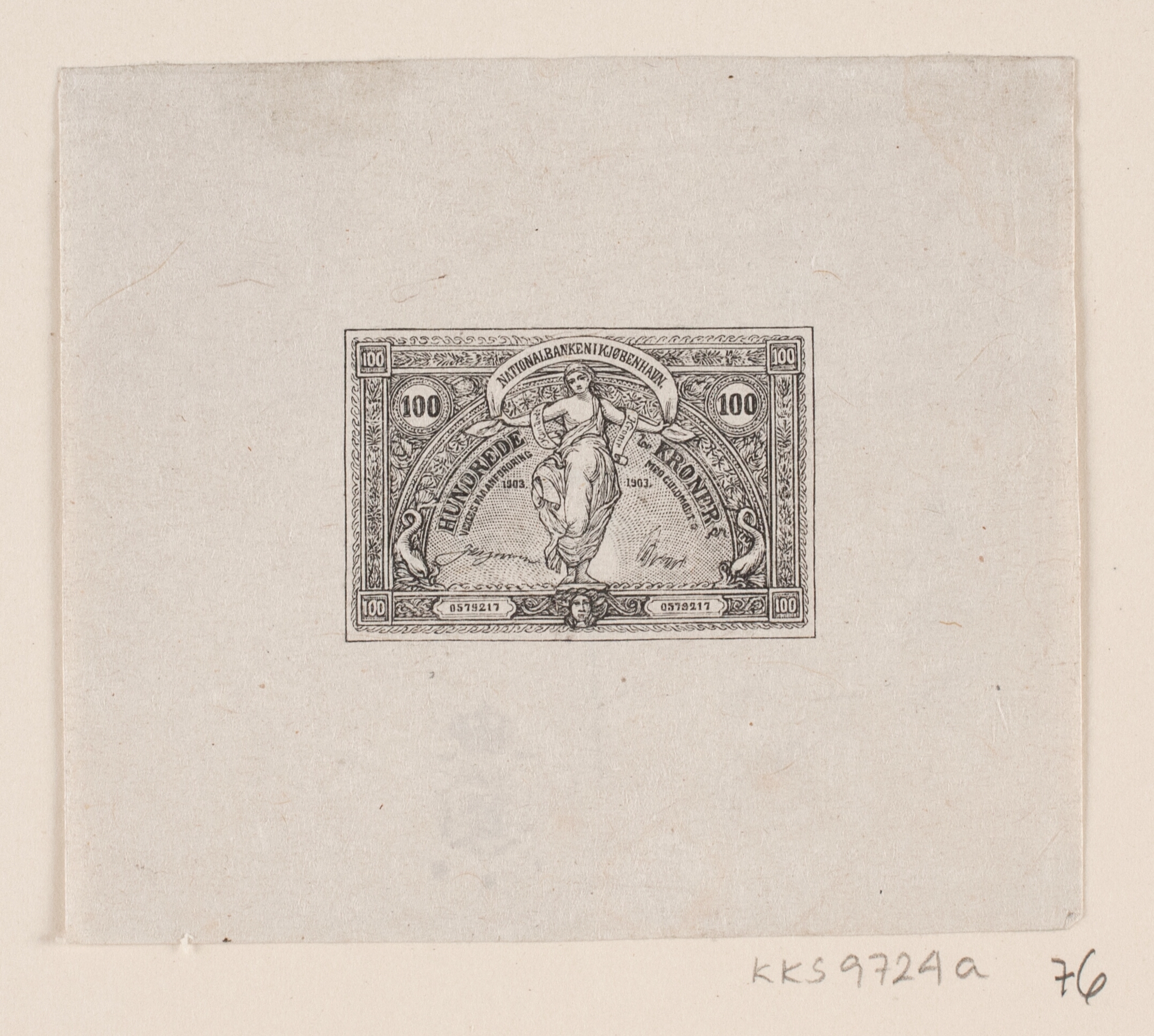 Diminutiv gengivelse af en hundredkroneseddel