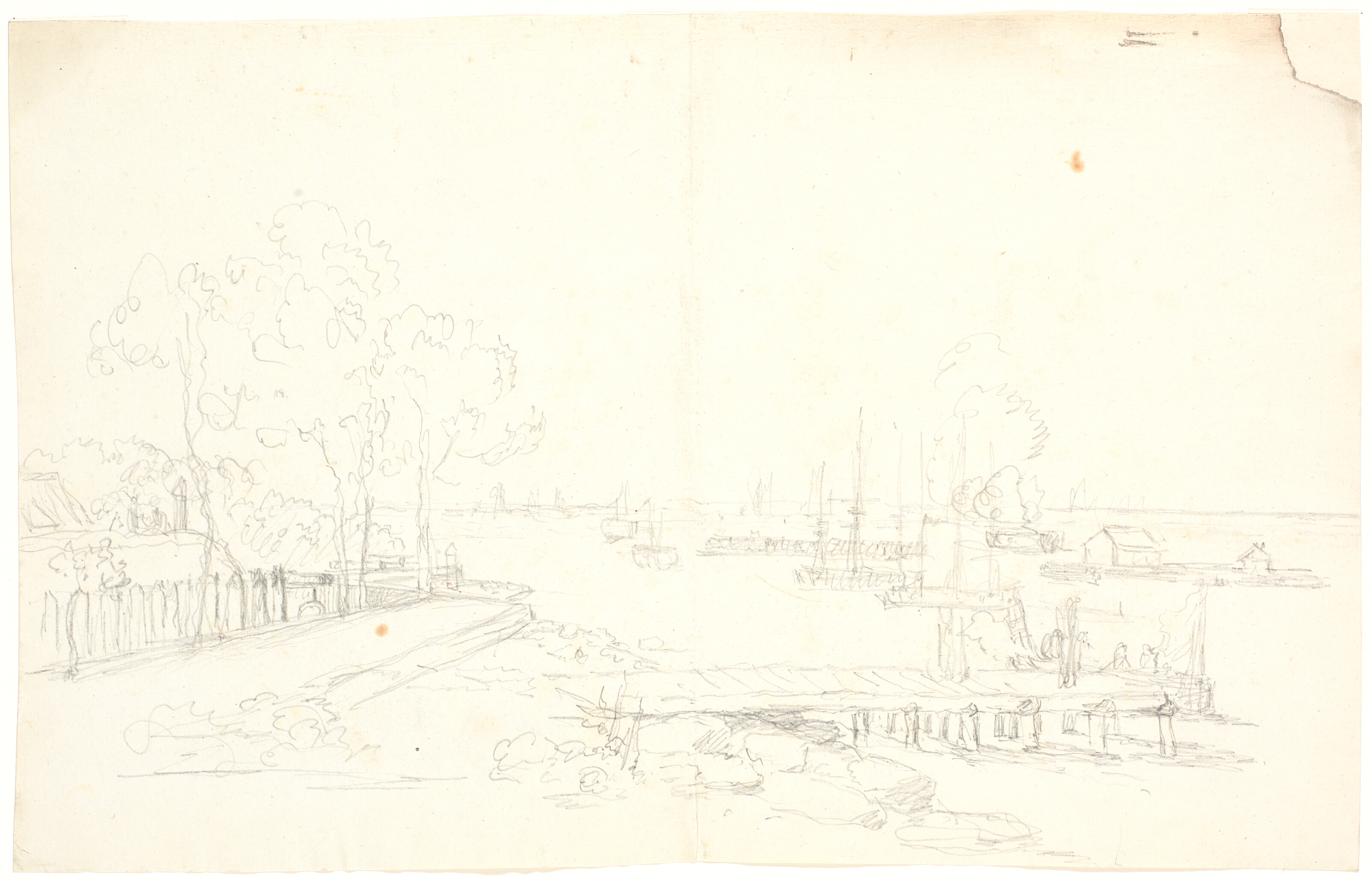 Kystparti med mole og skibe. Langelinie?