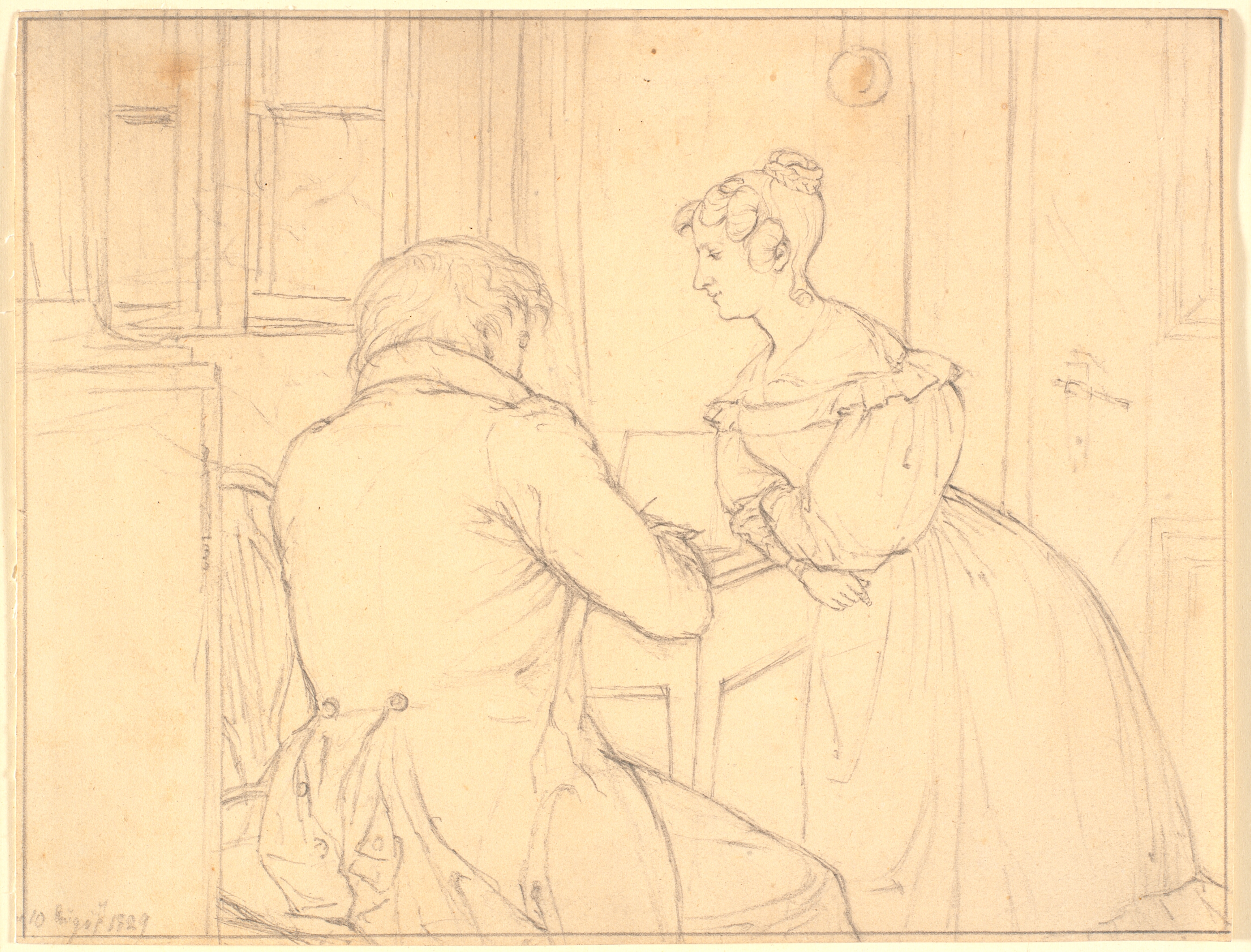 Maleren C.D.Gebauer tegner for Jomfru Margrethe Hahn