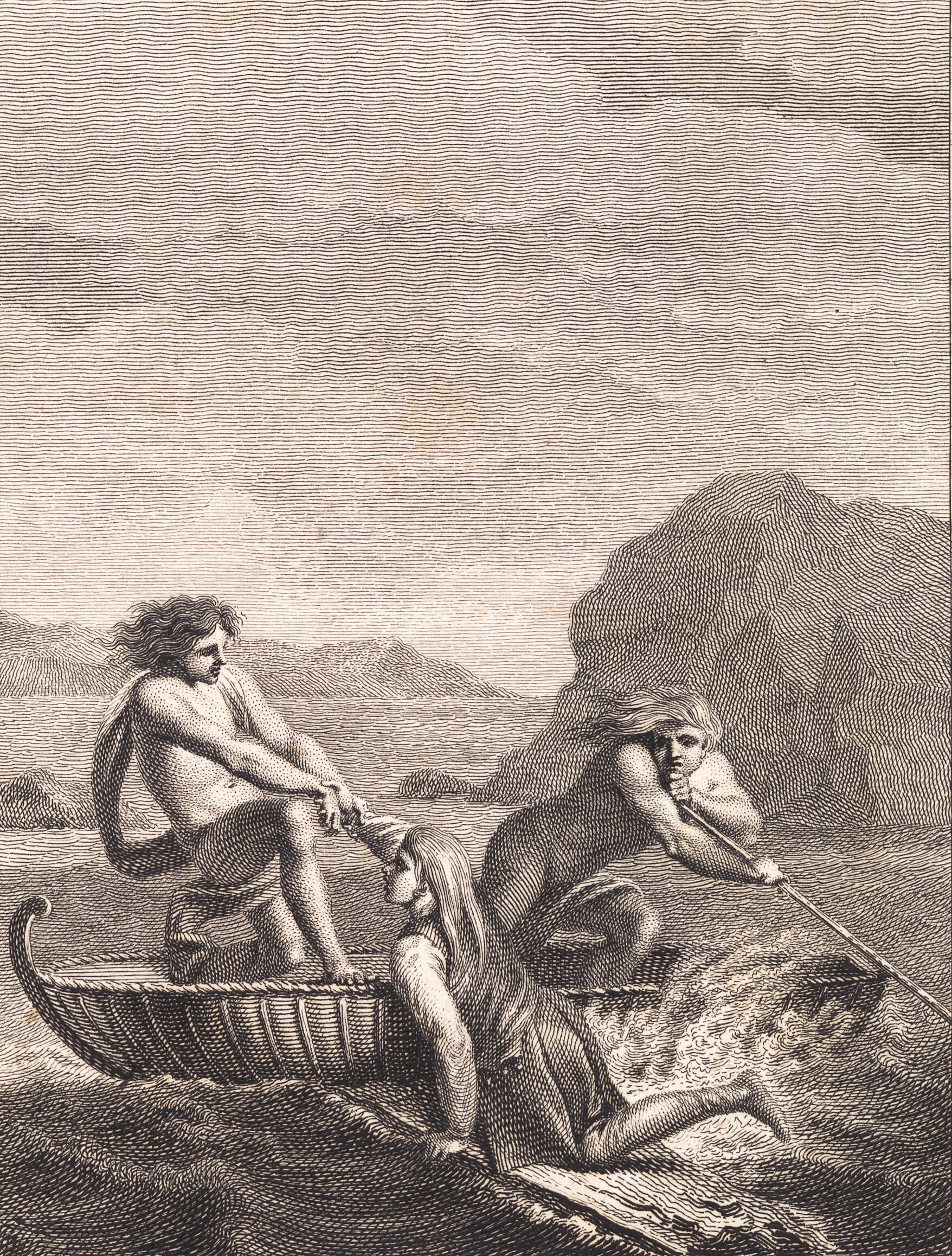 Den skibbrudne Niels Klim reddes af to Qvamiter i en vidiebaad