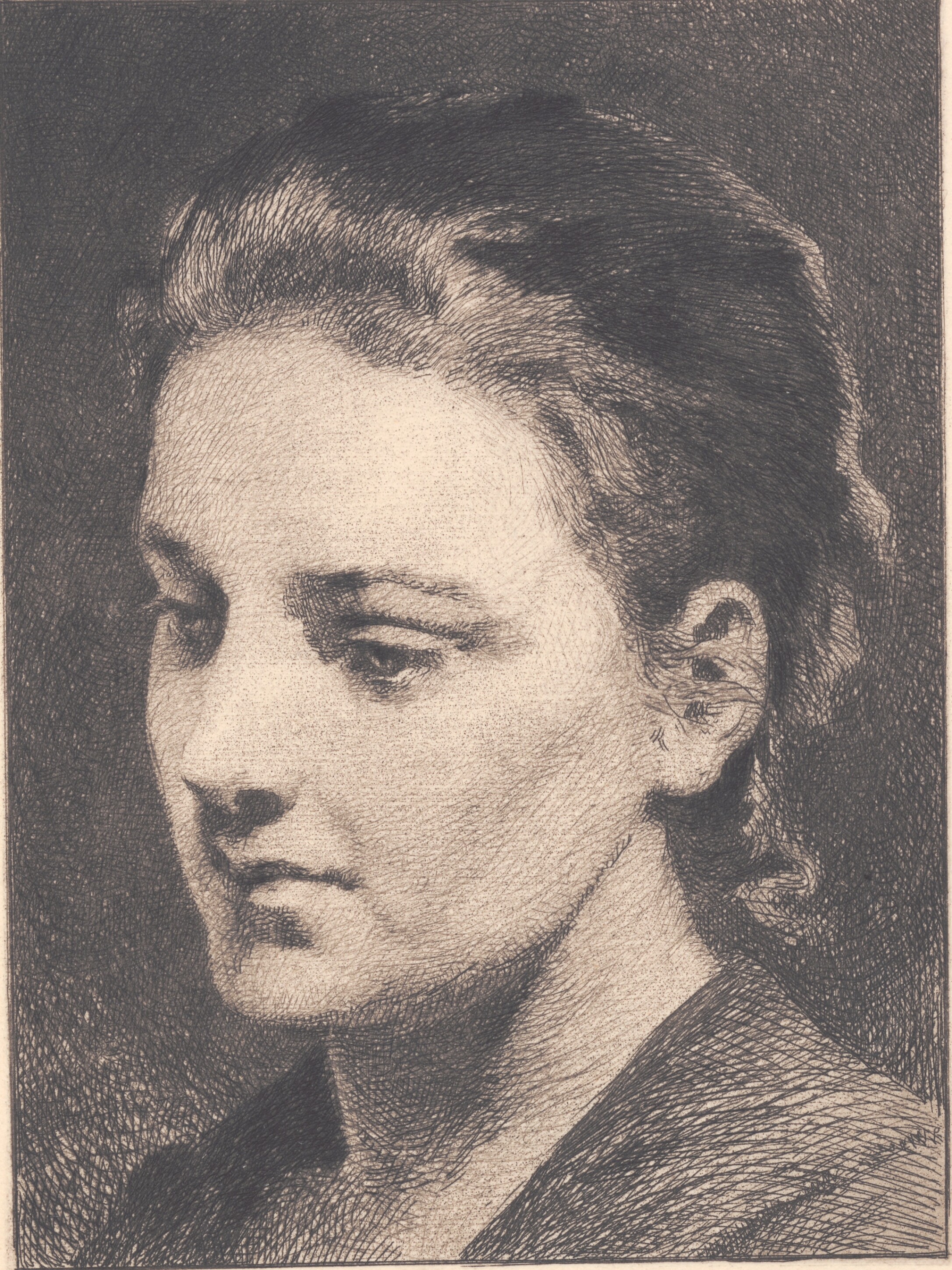 Ung pige med opstrøget hår, halvprofil