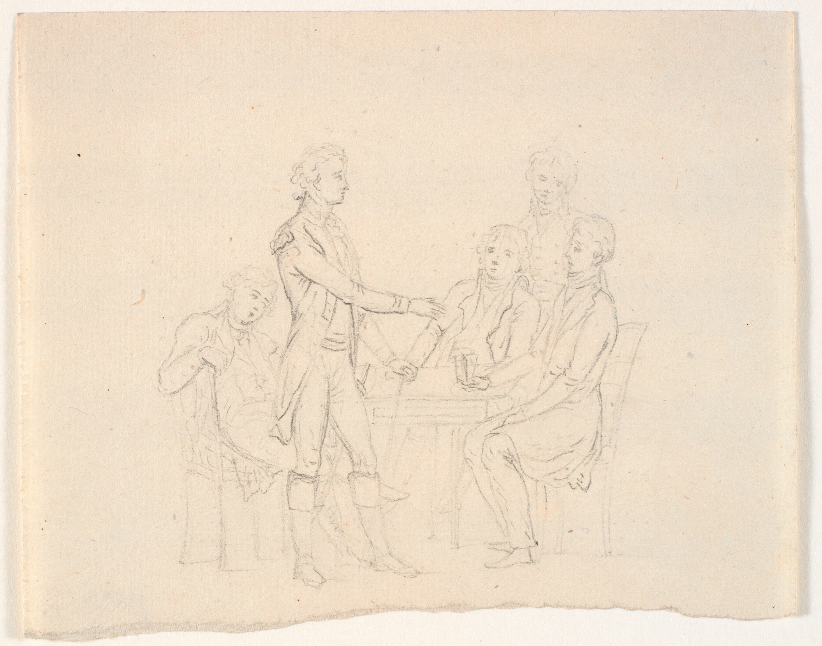 Fem herrer omkring et bord