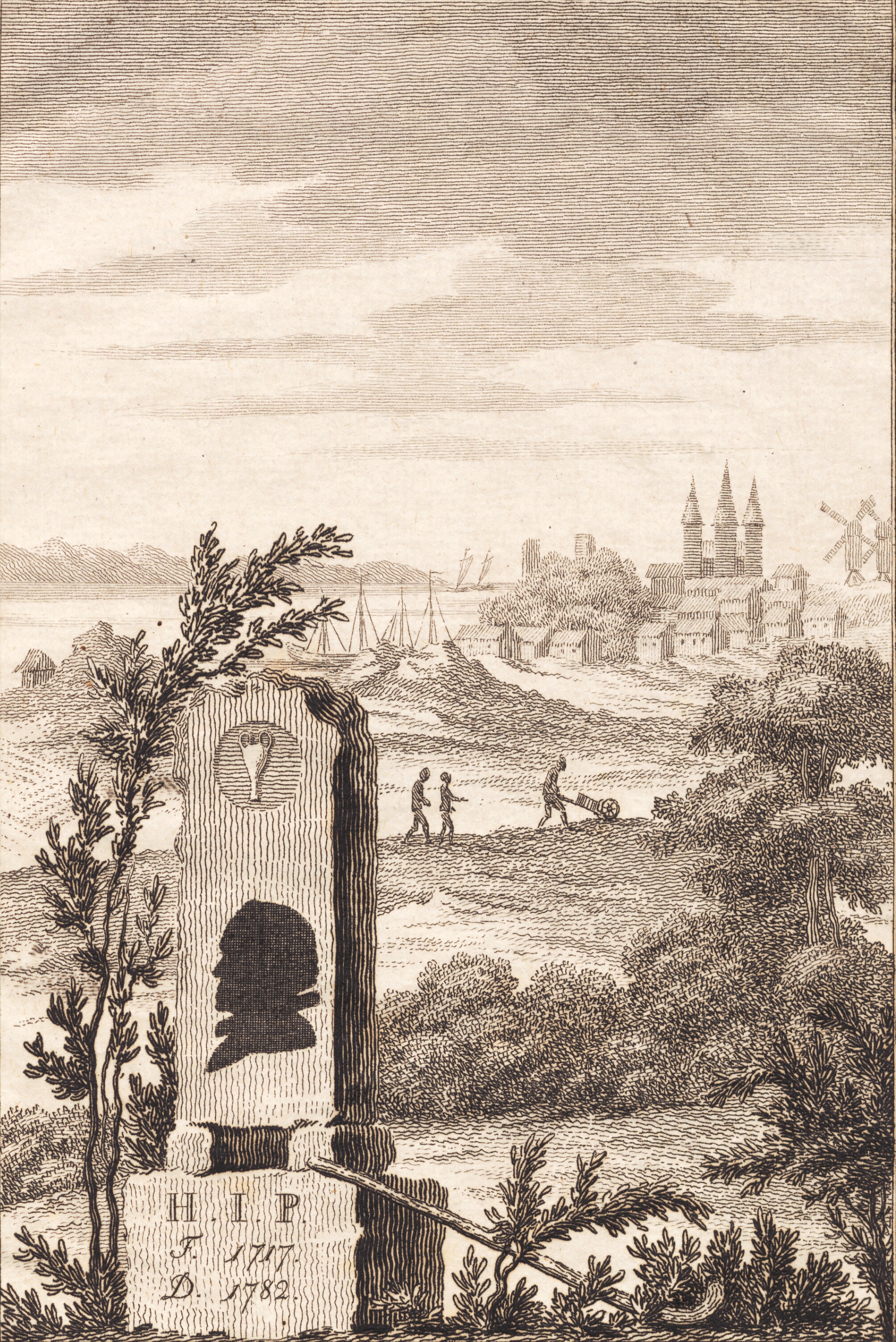 Mindestøtte for Hans Jakob Paludan. Titelblad til "Beskrivelse over Staden Kalundborg"