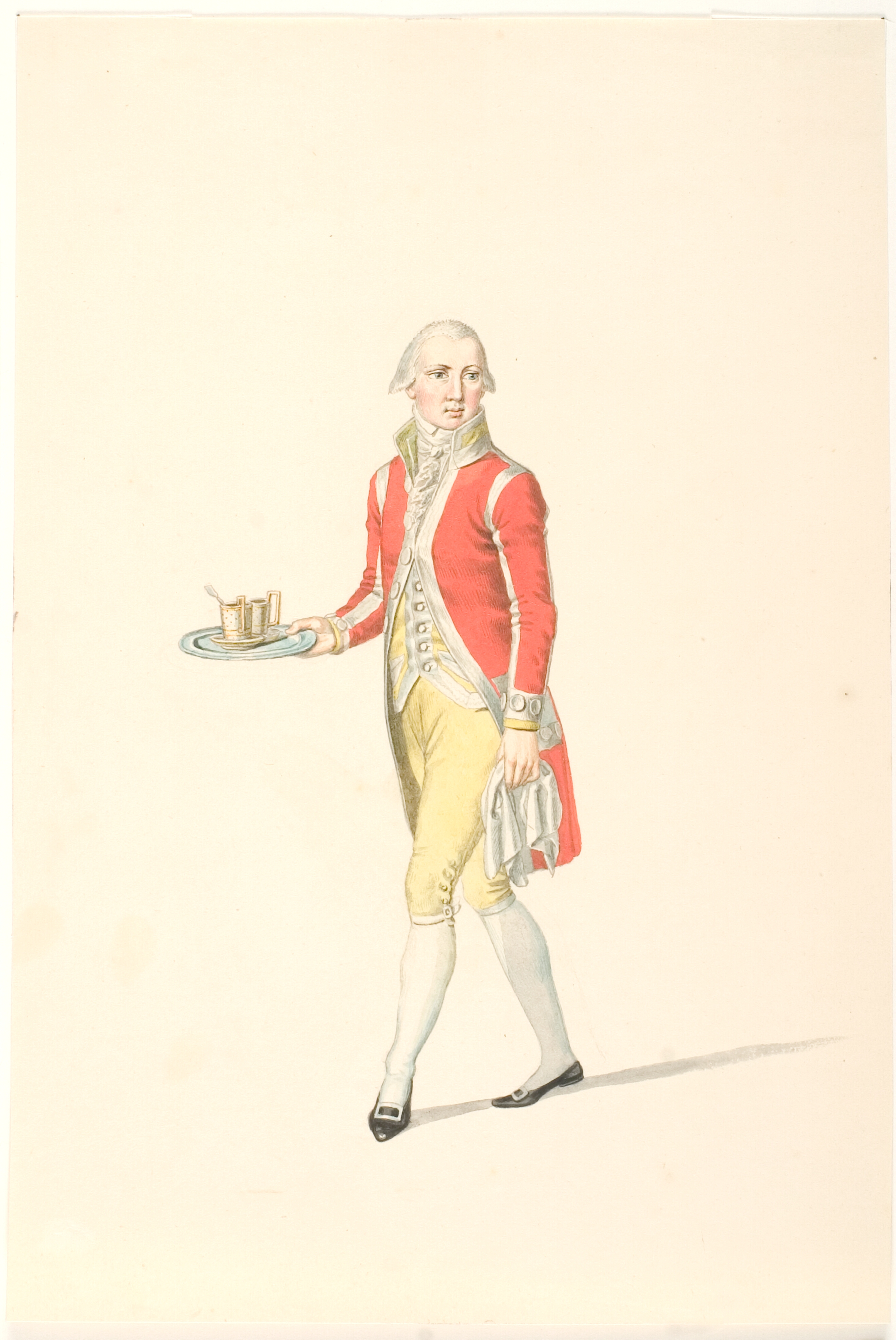 Kongelig lakaj med bakke med kopper