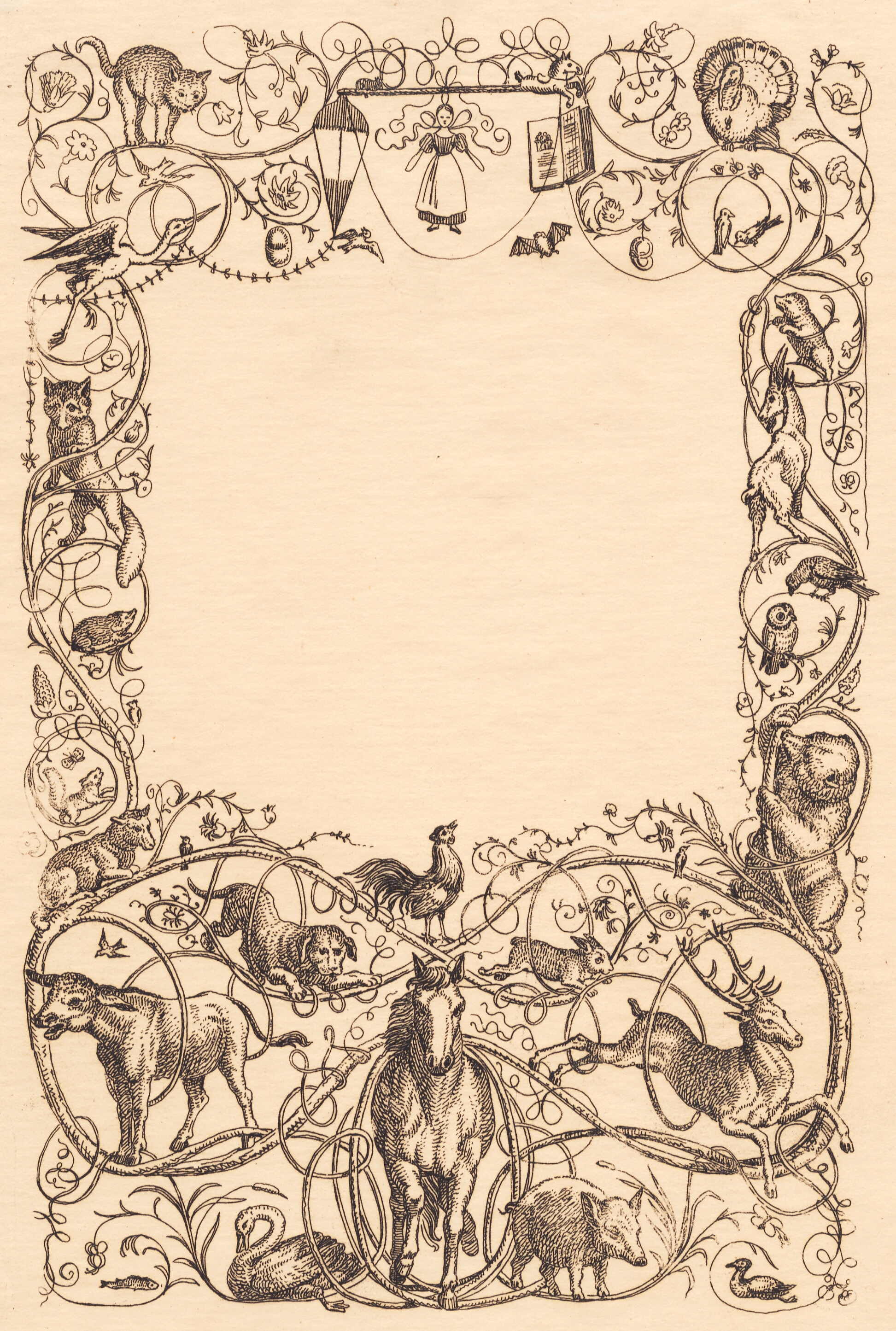 Omslag med slynget lænkeornament med dyr til "Halvhundrede Fabler for Børn"