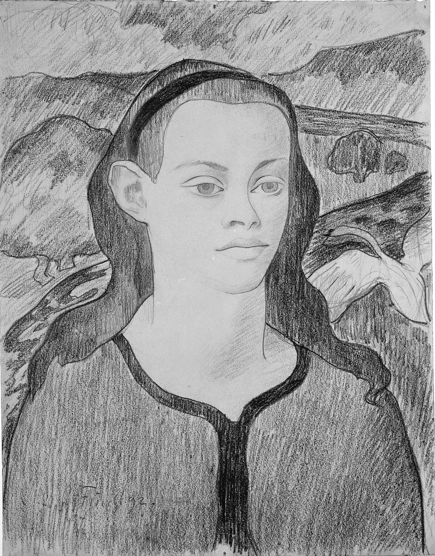 Ung pige, i baggrunden landskab