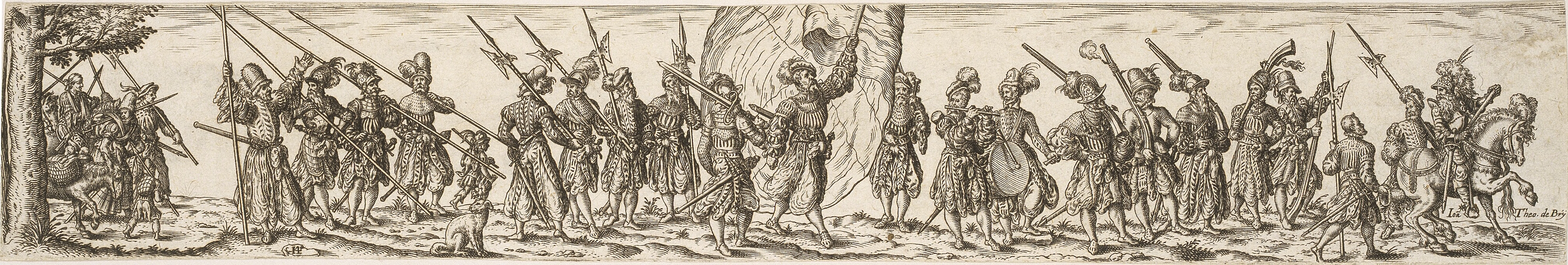 Soldatertog, i midten en fanebærer