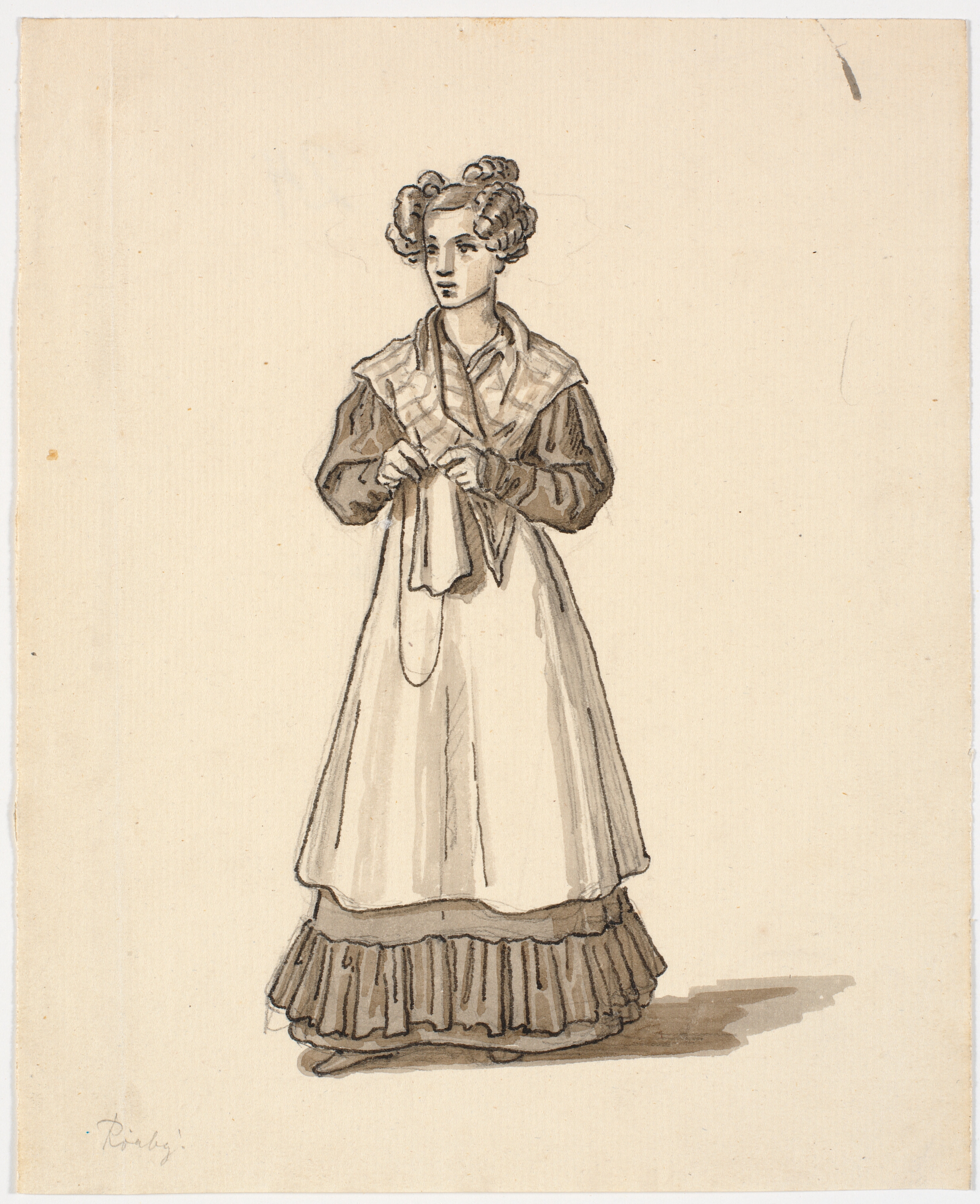 Ung stående pige med strikketøj