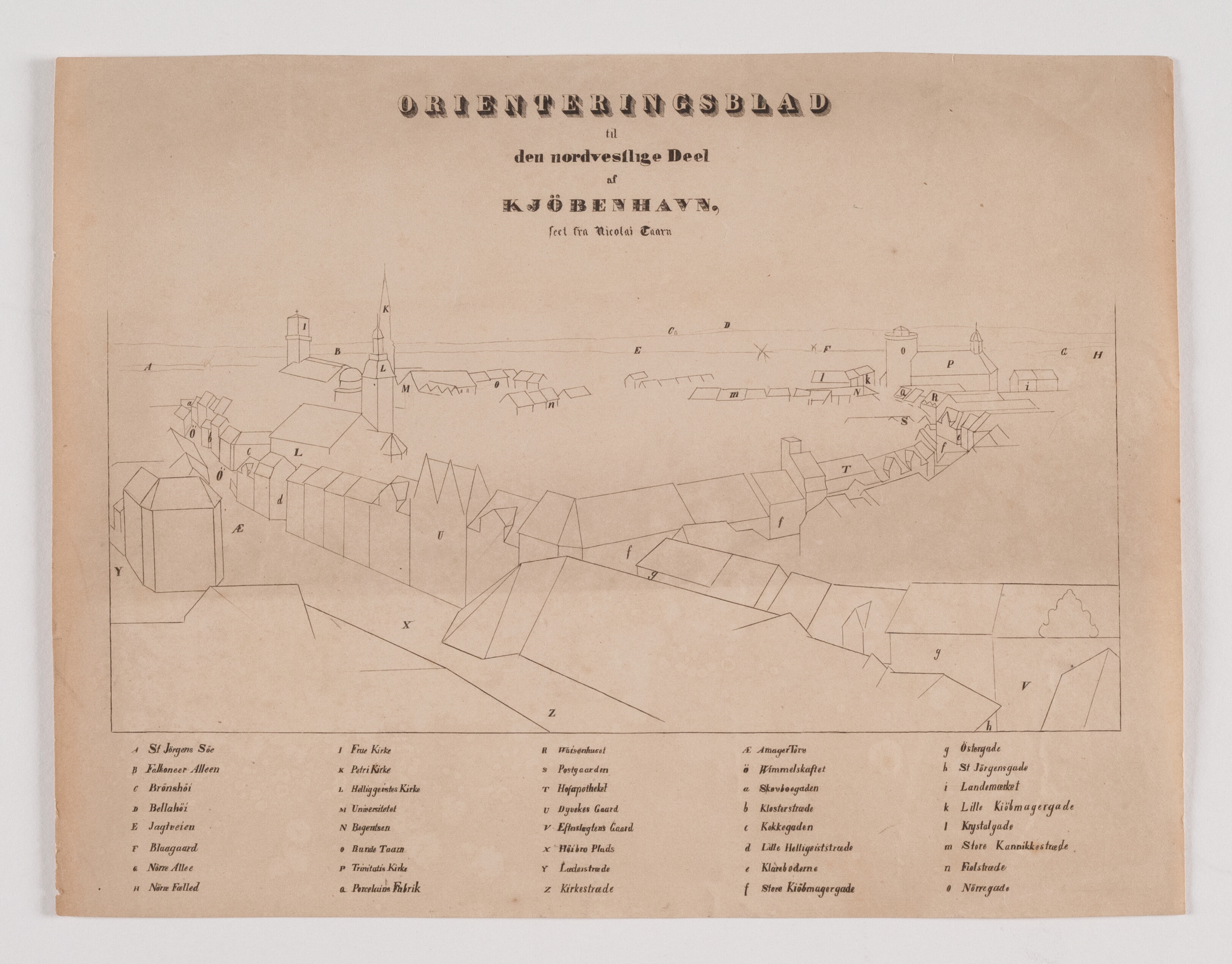 København set fra Nikolaj Tårn, orienteringsblad til den nordvestlige del