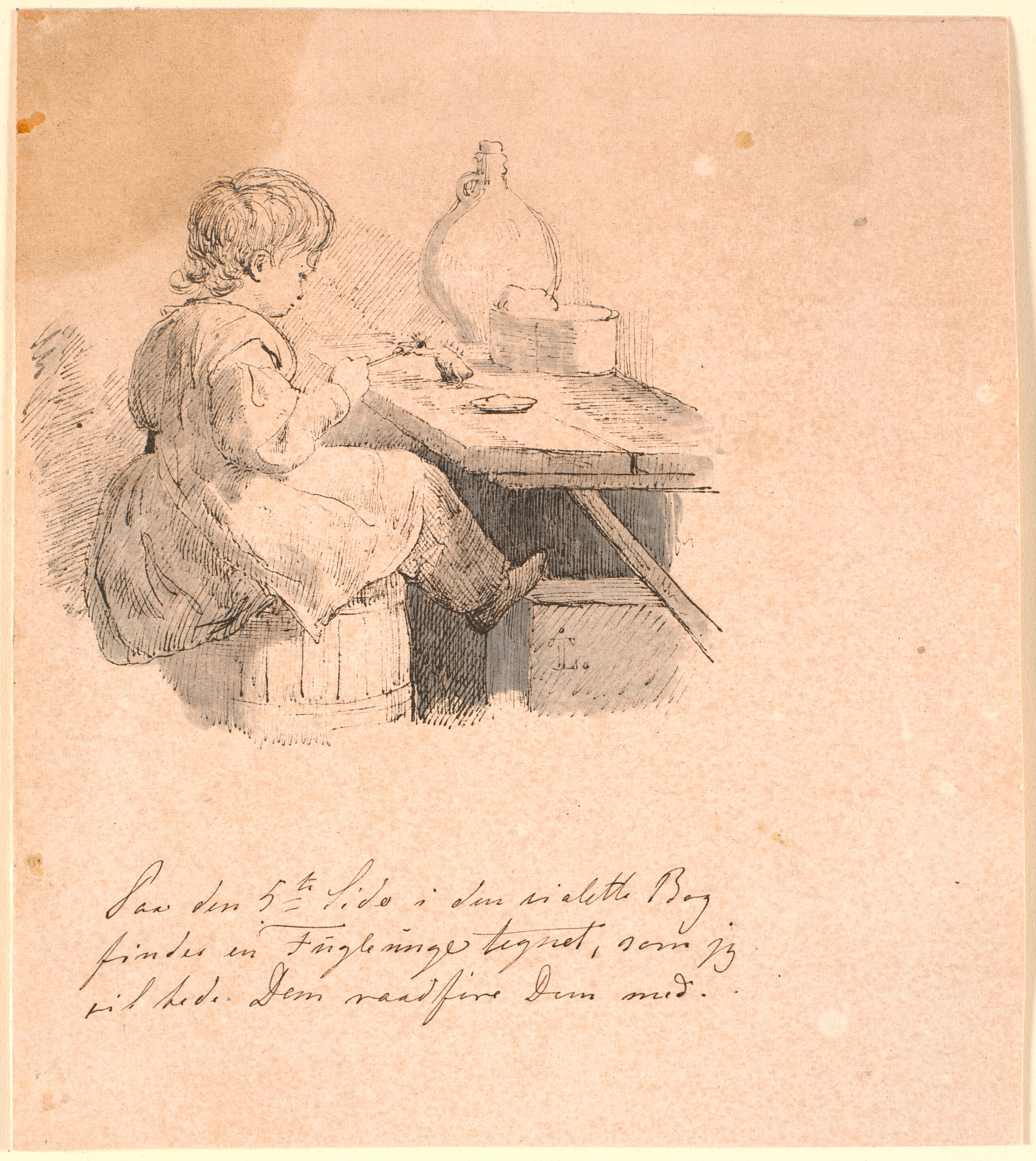 Spurveungen. Illustration til Kaalunds "Fabler for Børn". Se kommentar fra arkkatalog.