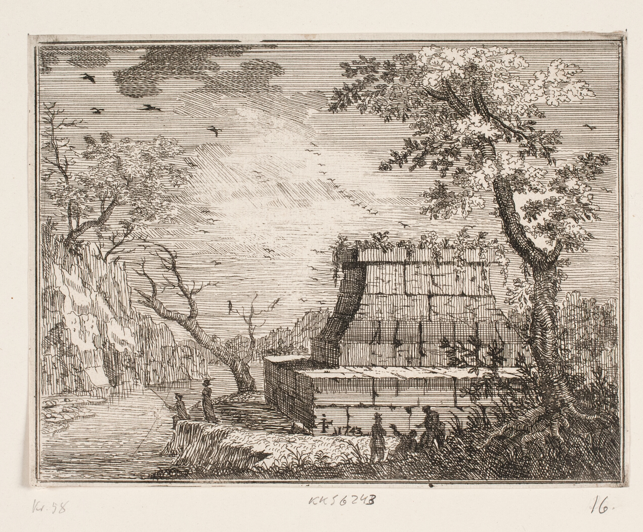 Bjergrigt landskab med et monument