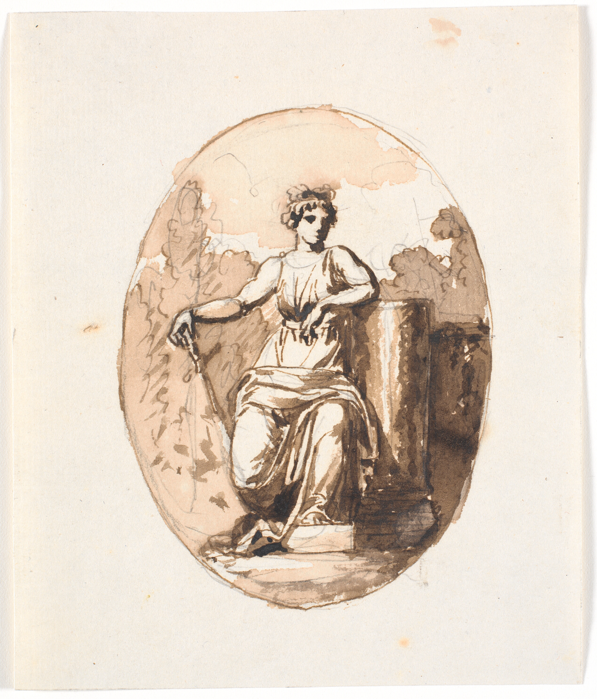 En siddende kvindefigur, allegori på styrken eller bestandigheden