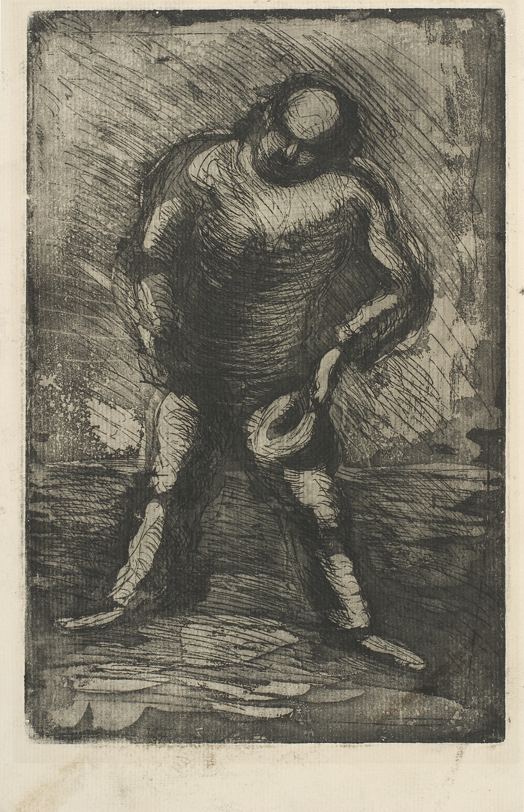 Skrævende mand med hatten i hånden