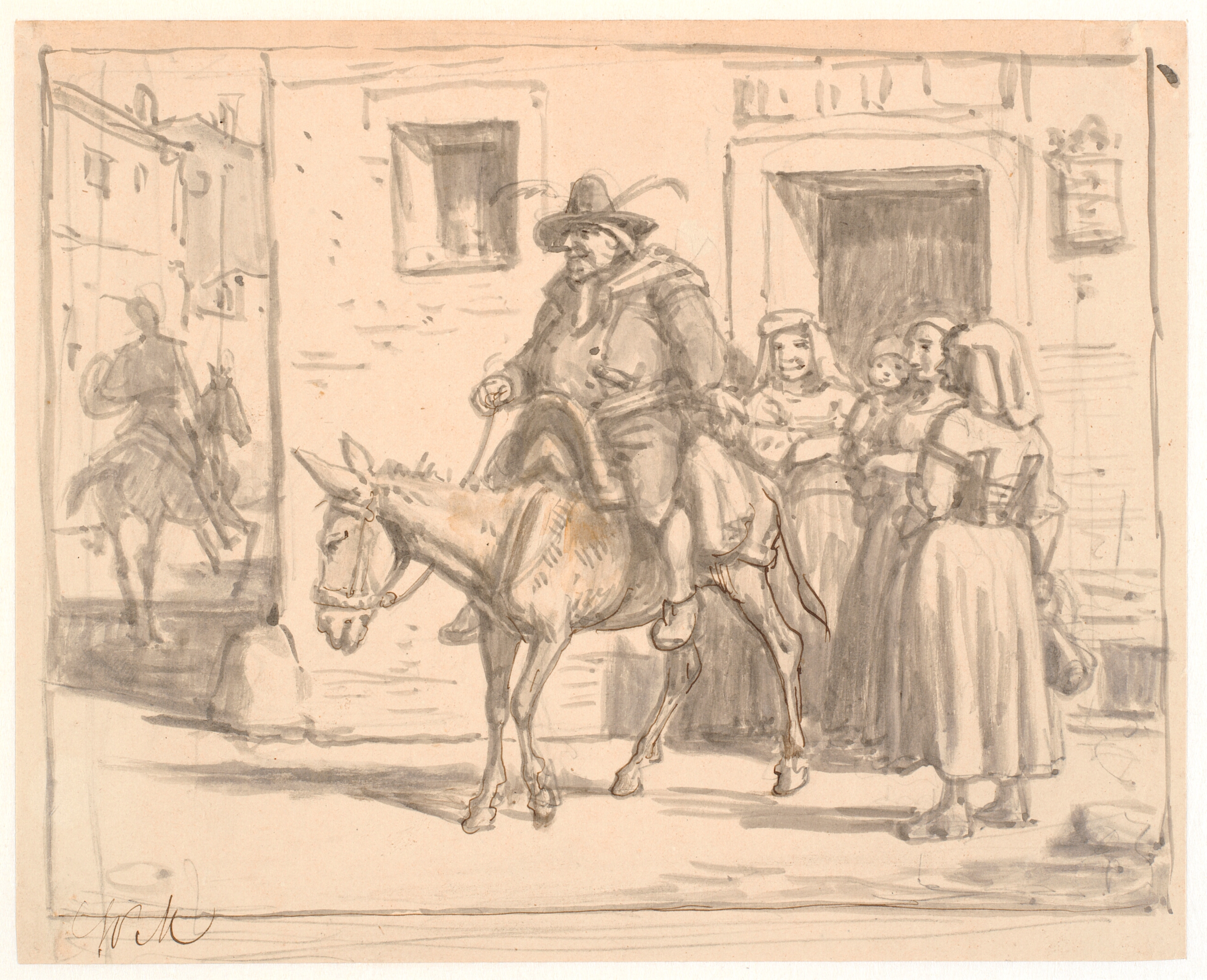 Don Quixote og Sancho Pansa forlader værtshuset