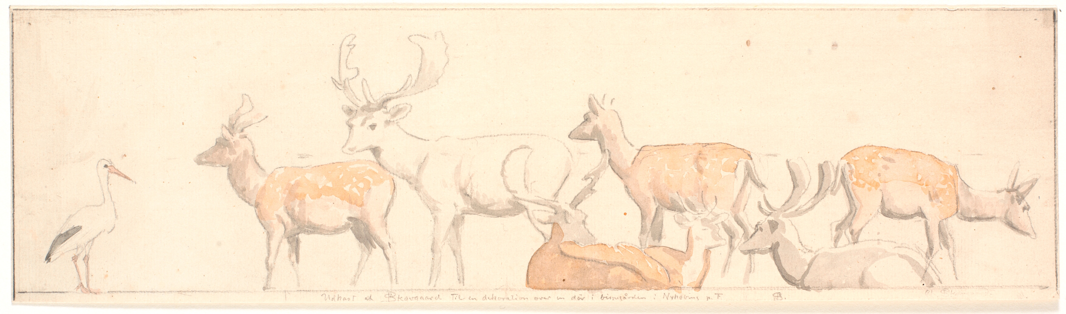 En rudel hjorte og en stork