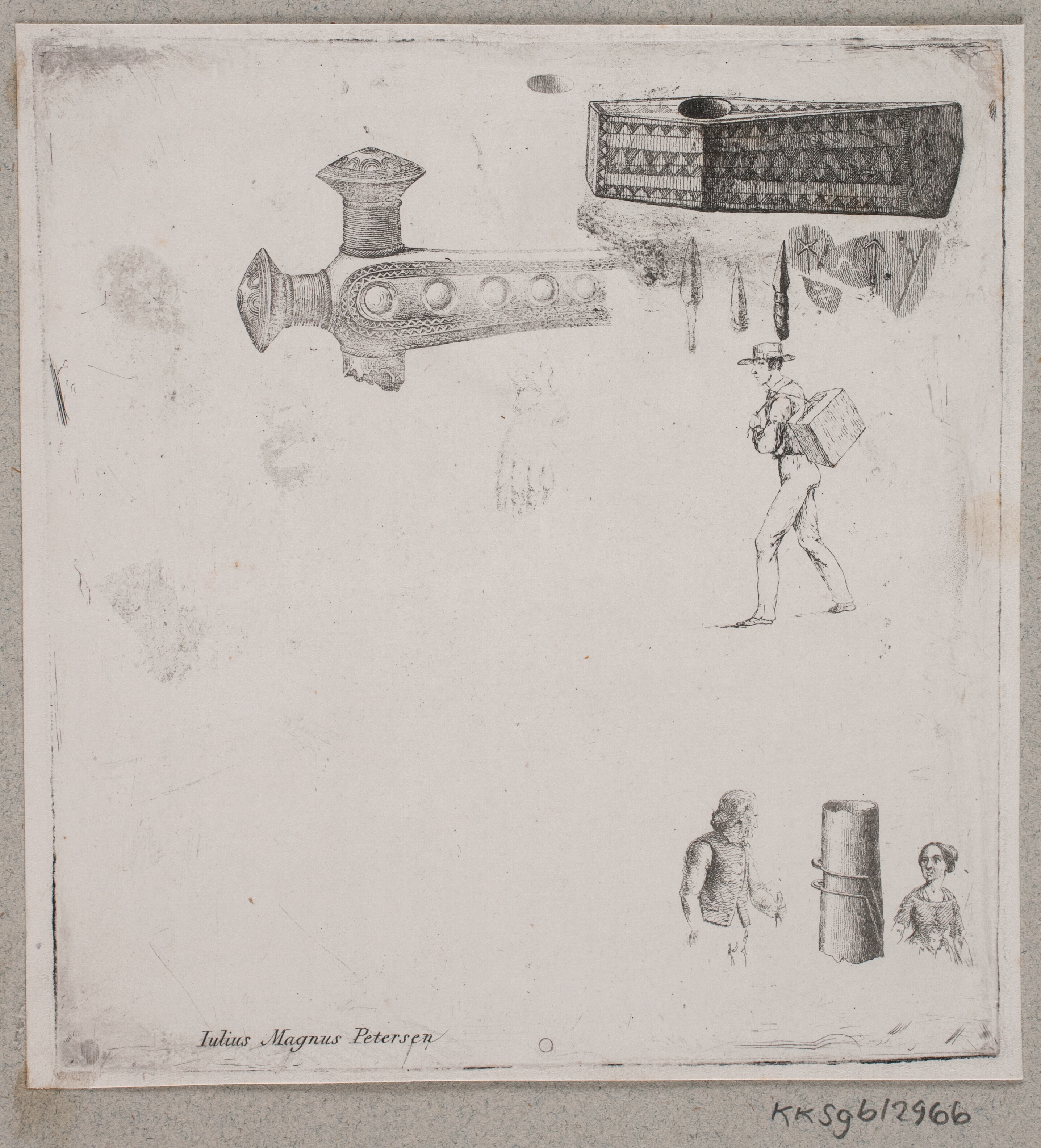 Prøveblad med nordiske oldsager, figurer mm.