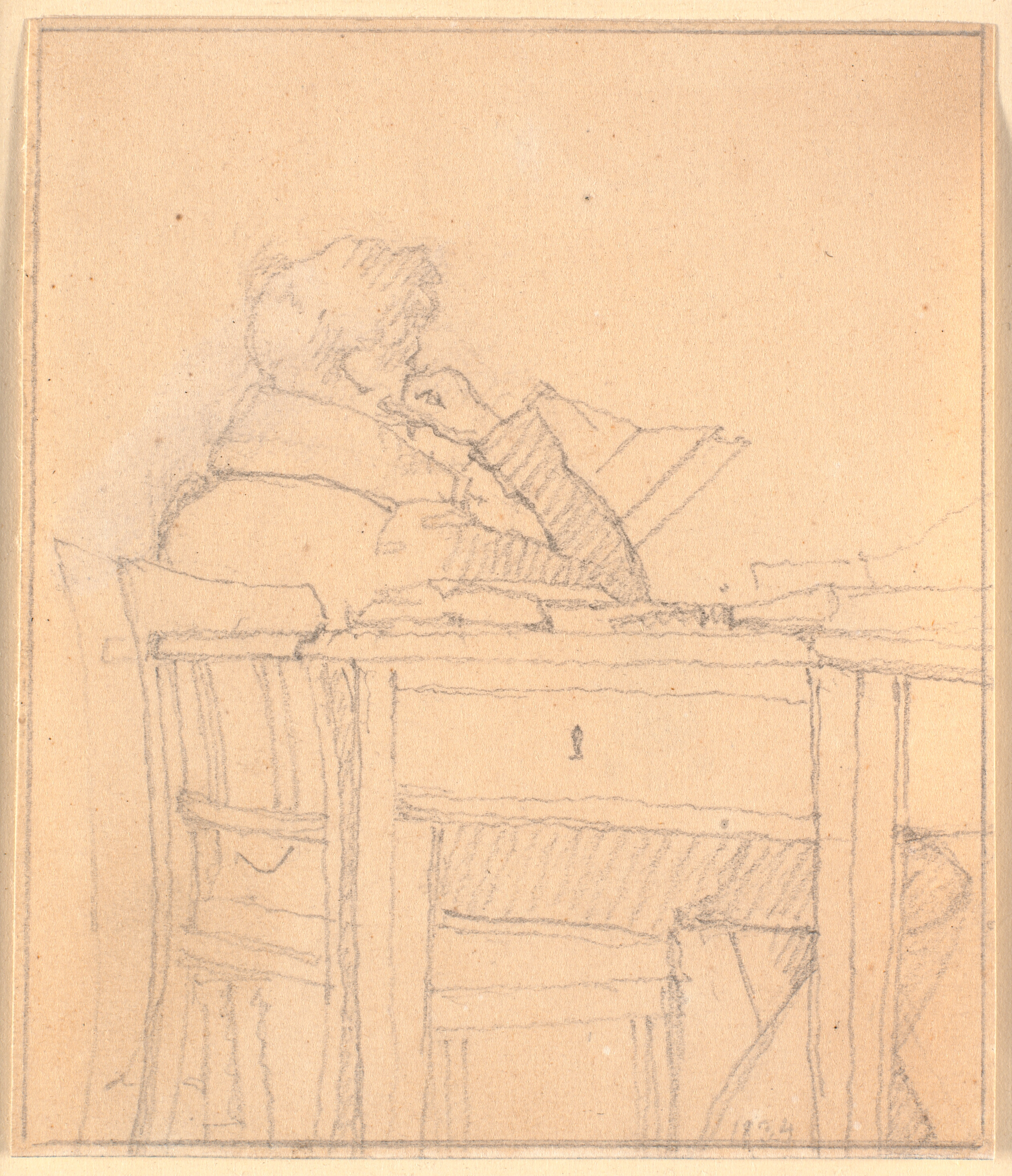 Portræt af kunstnerens brødre, hel figur, lænet til et bord og læsende