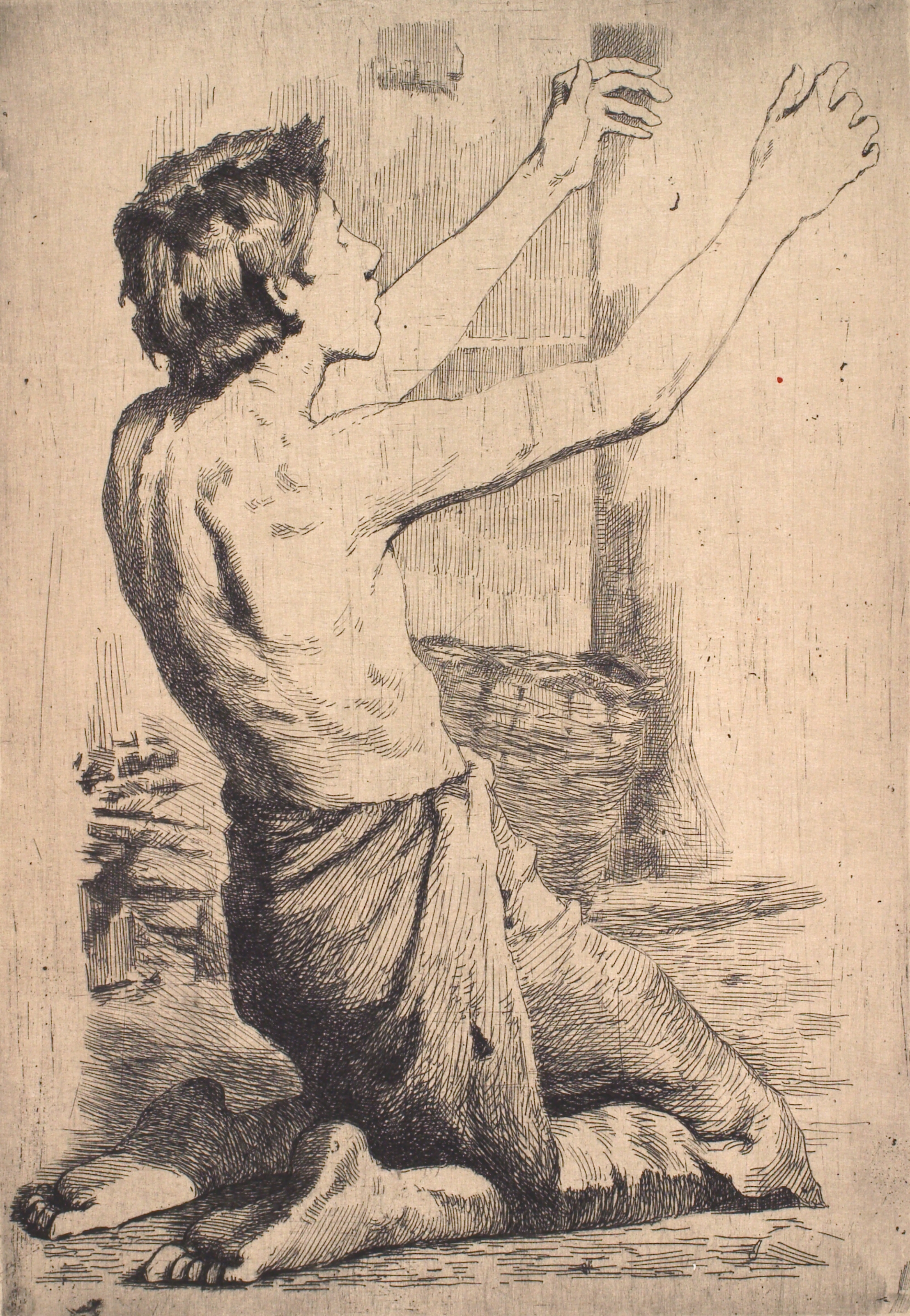 En knælende, anråbende dreng