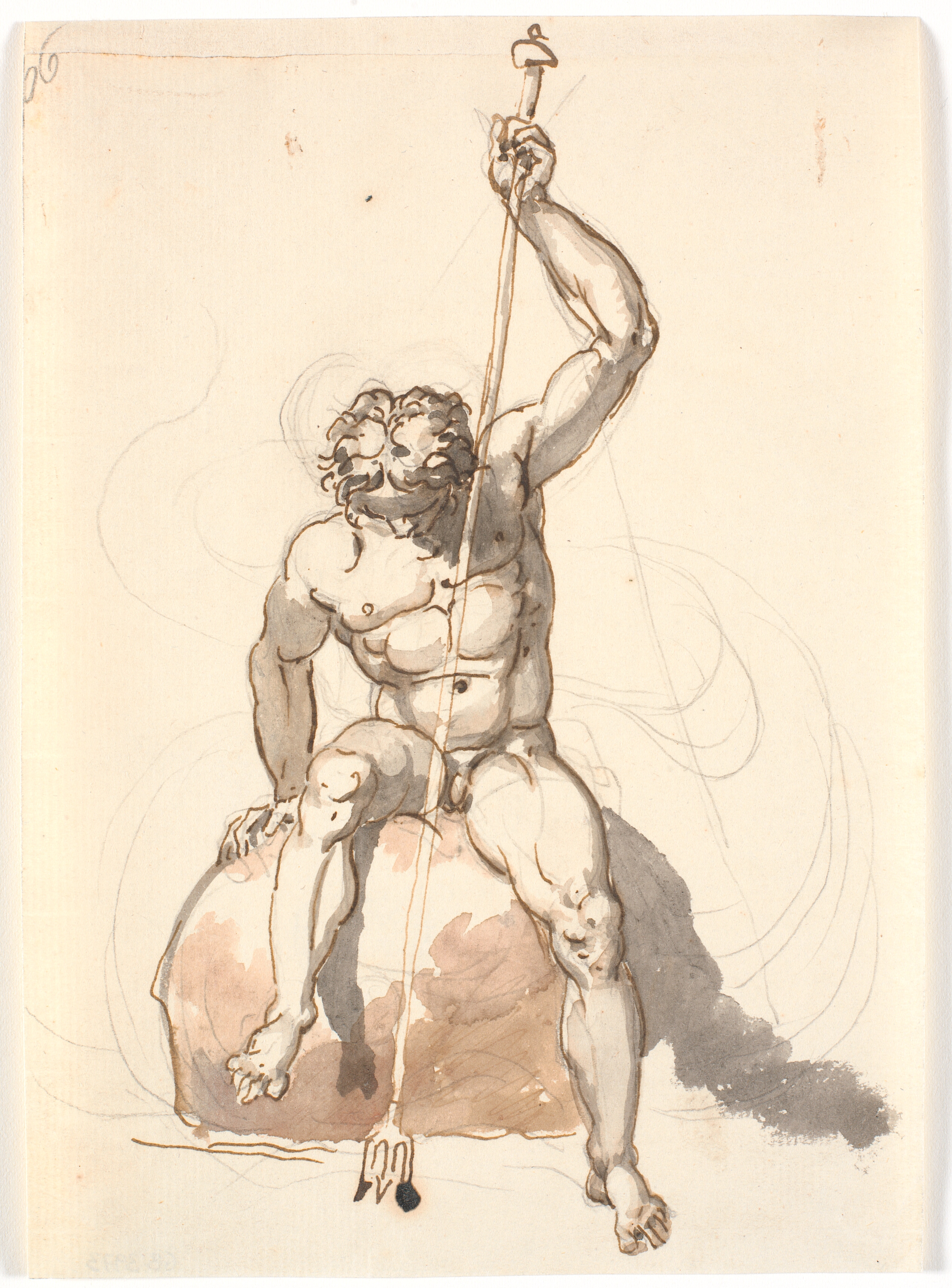 Siddende mandsfigur med trefork