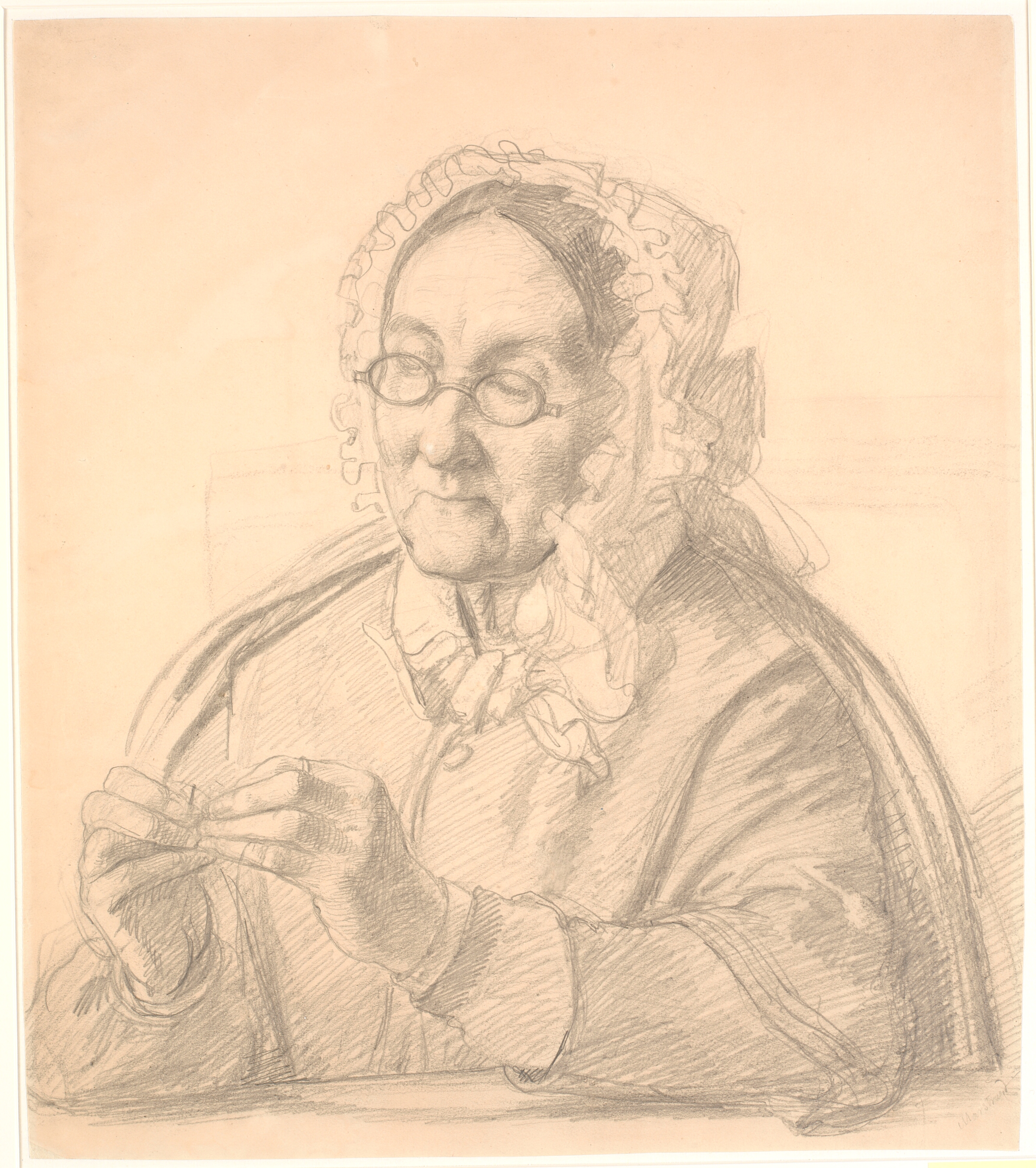 Gammel dame der træder en synål