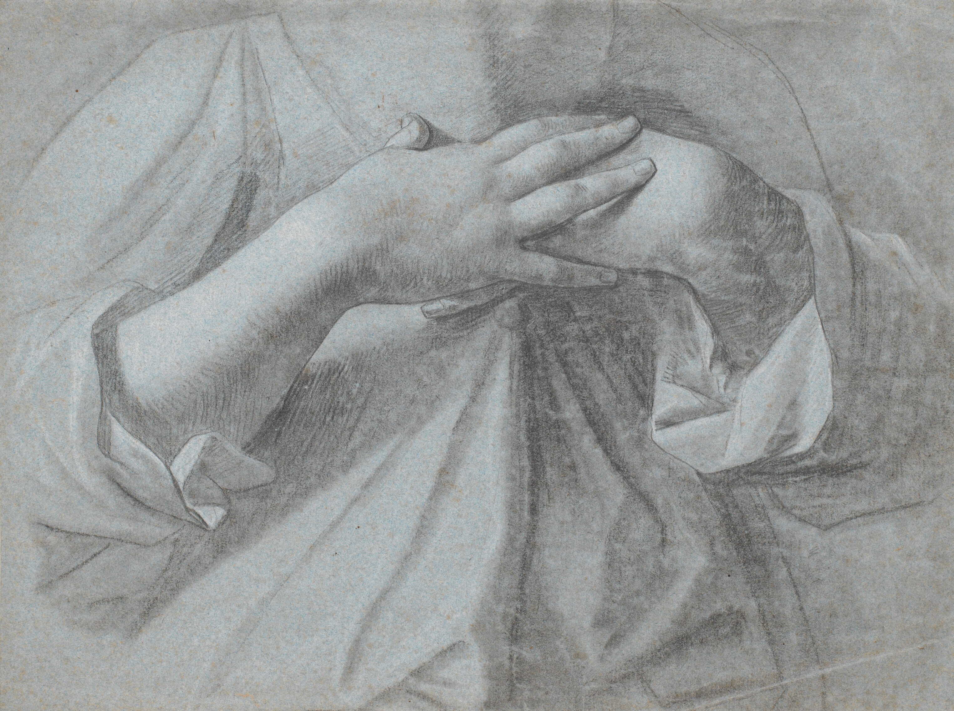 Studie af et par hænder, korslagt over brystet