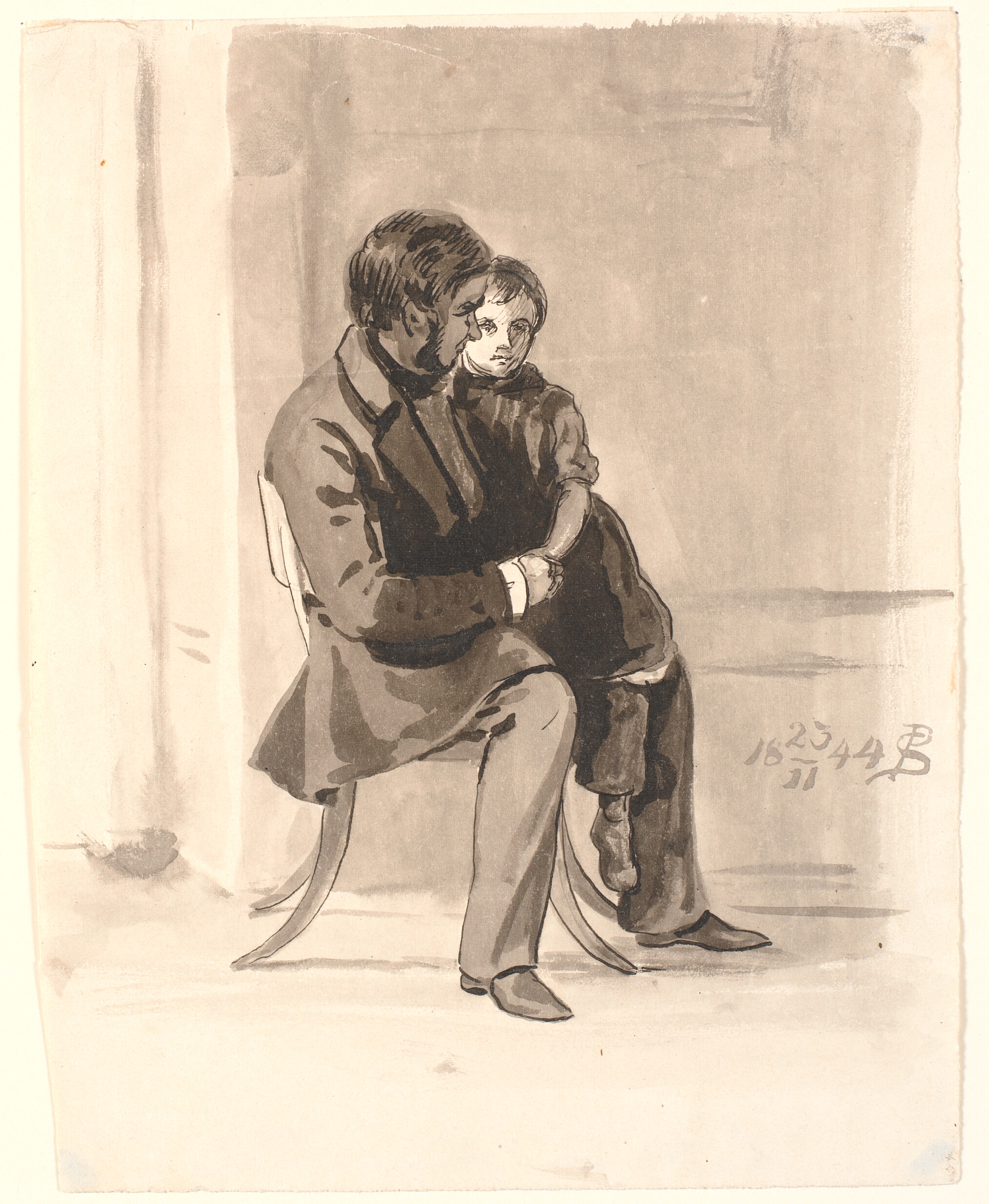 Johan Thomas Lundbye med Olympia Freund på skødet.