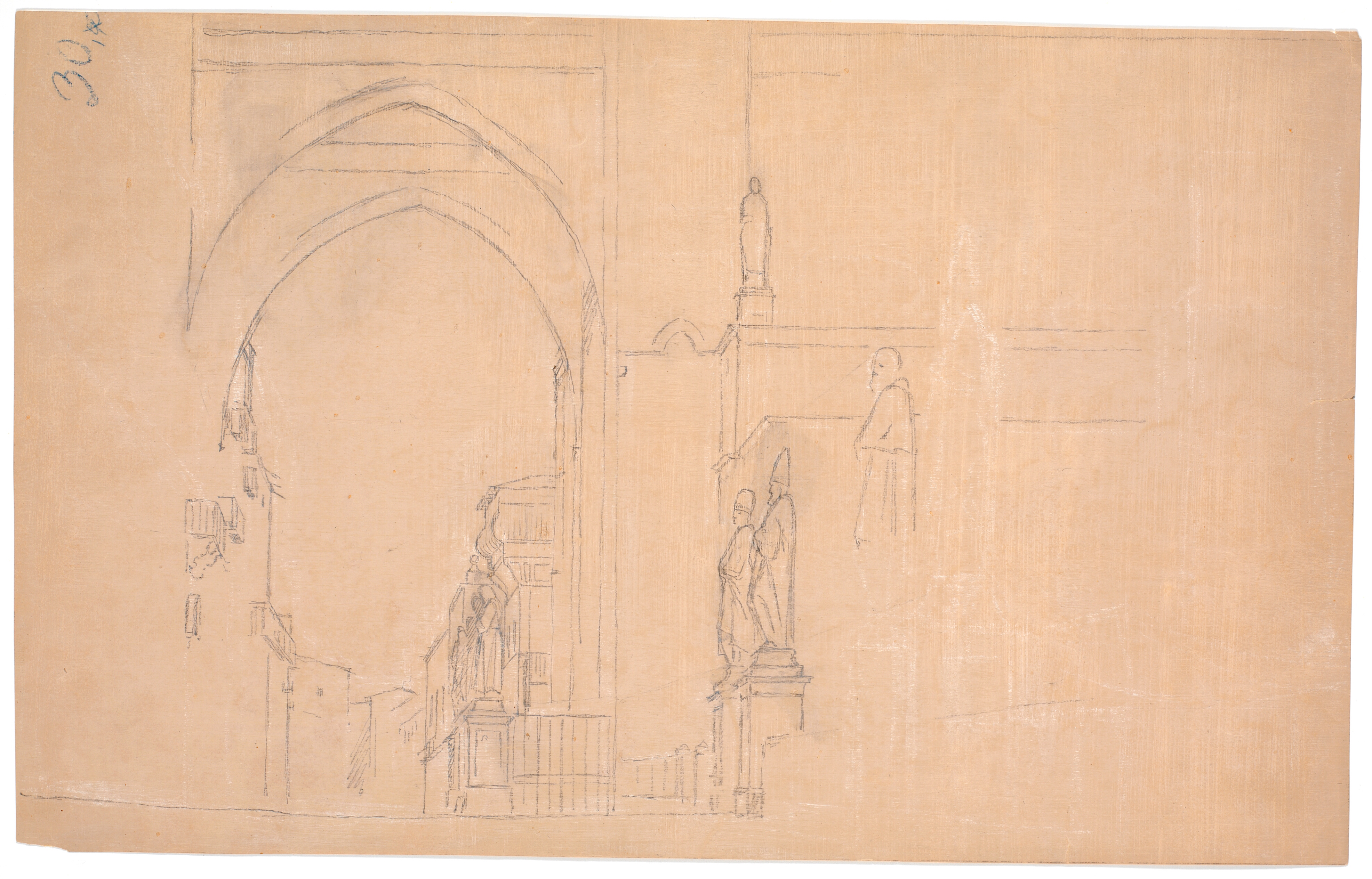 Skitse af bueslaget mellem vestgavlen og Campanilen, domkirken i Palermo