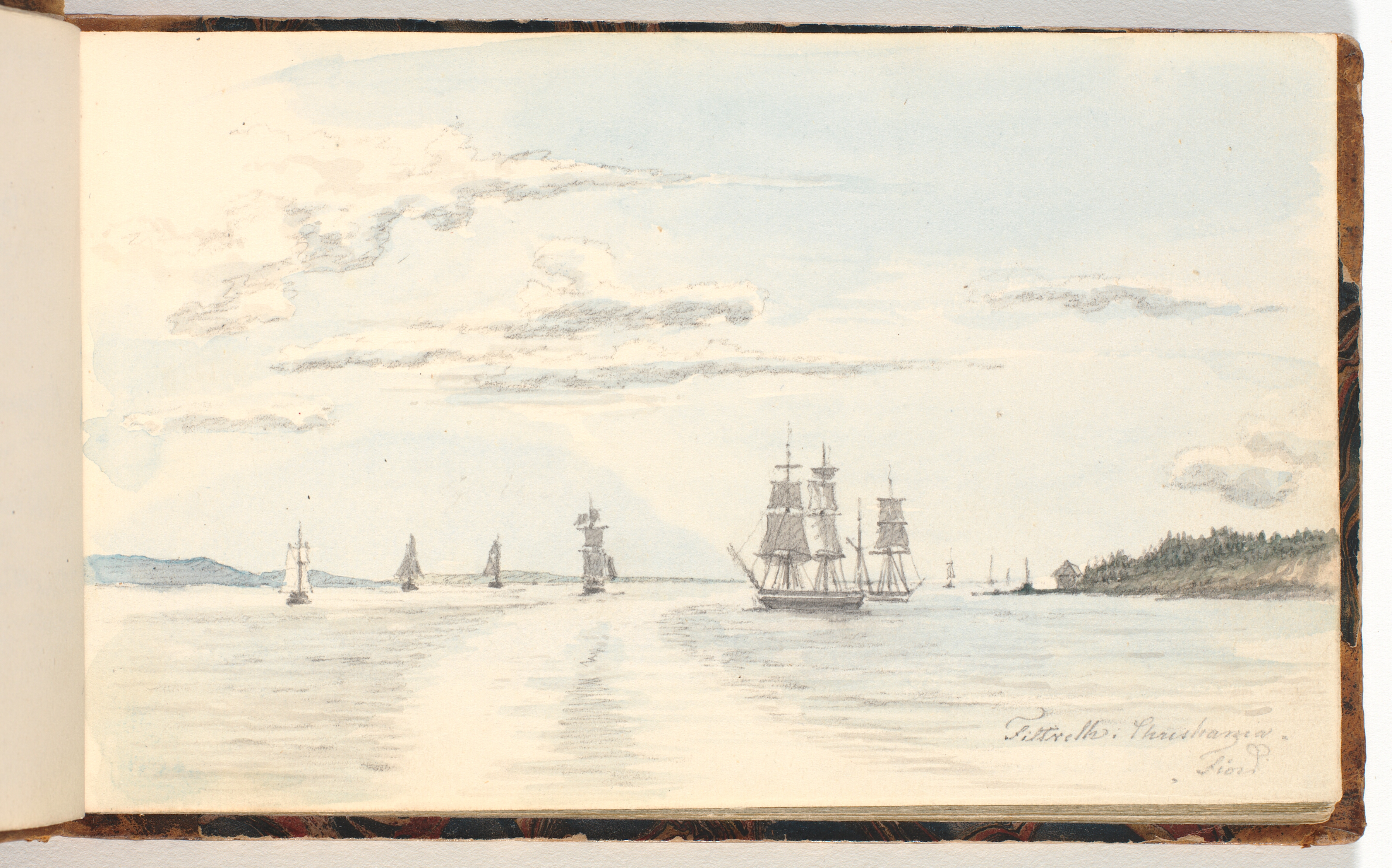 Kystlandskab med skibe