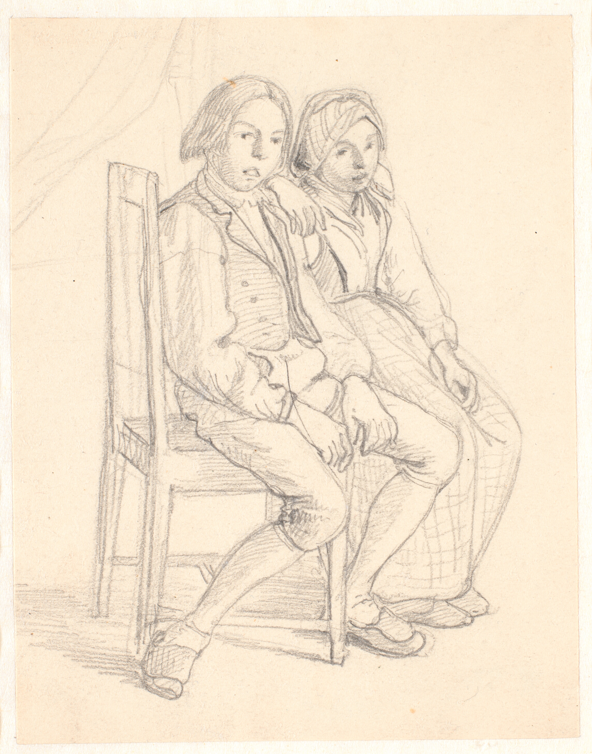 Svensk pige og dreng siddende på en stol