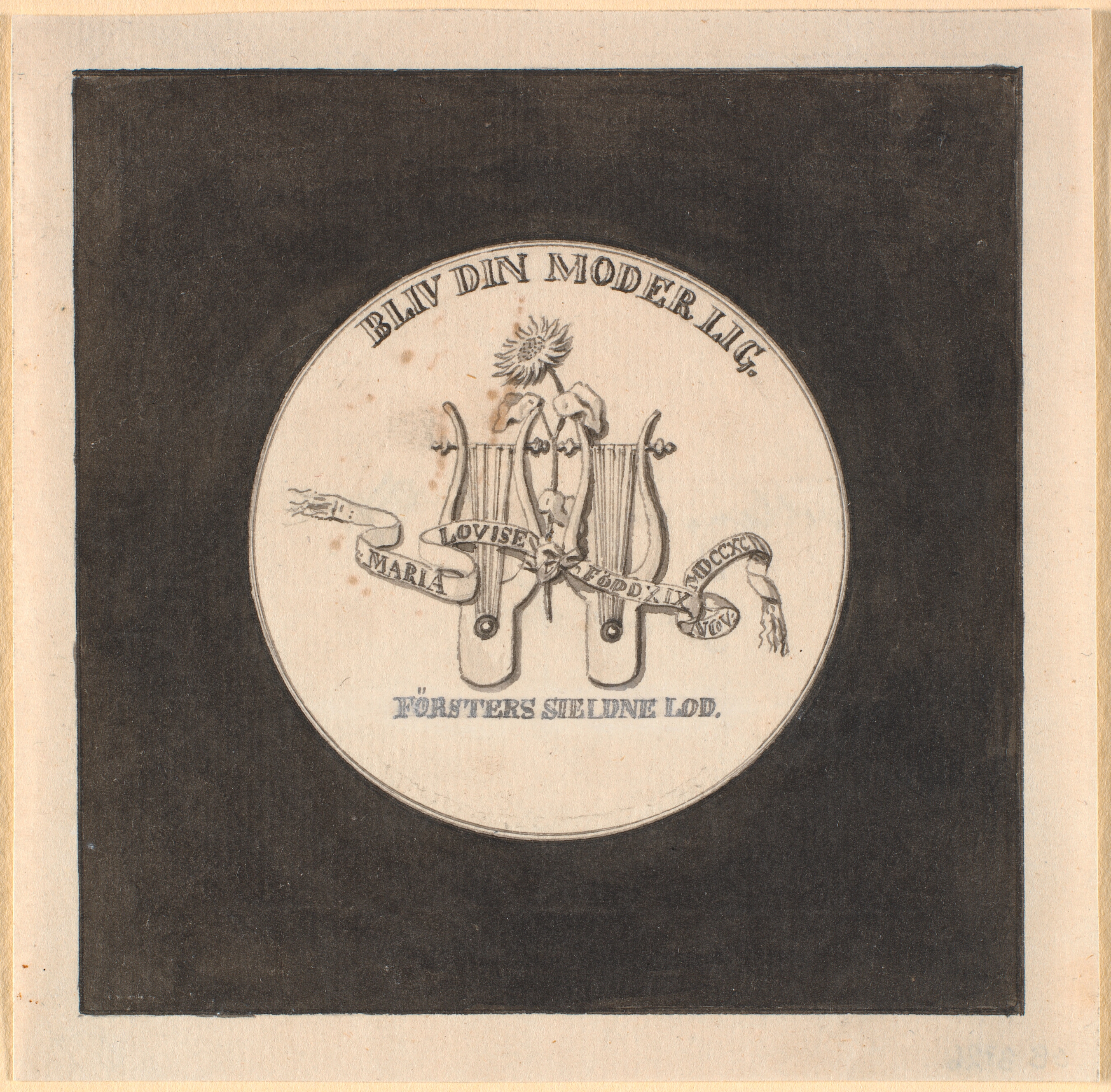 Udkast til bagsiden af medaljen i anledning af kronprinsessens nedkomst 1792