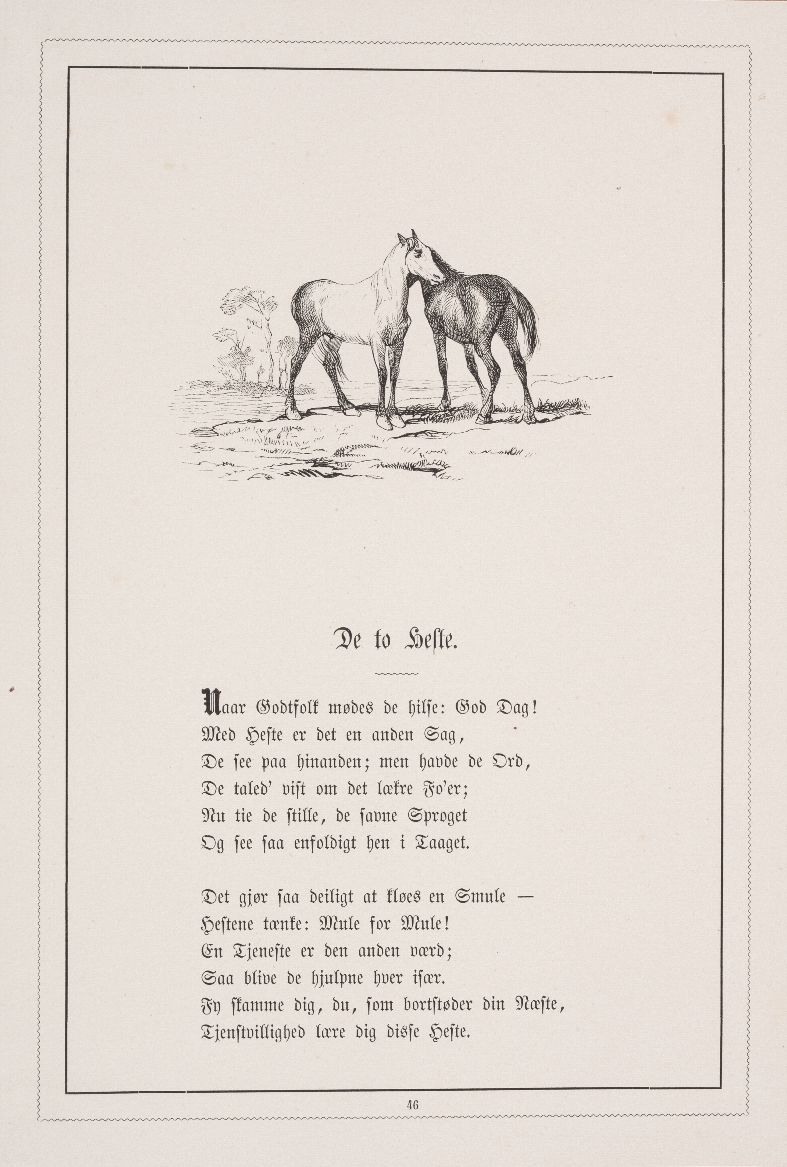 De to heste. Illustration til H.V. Kaalund, "Fabler for Børn"