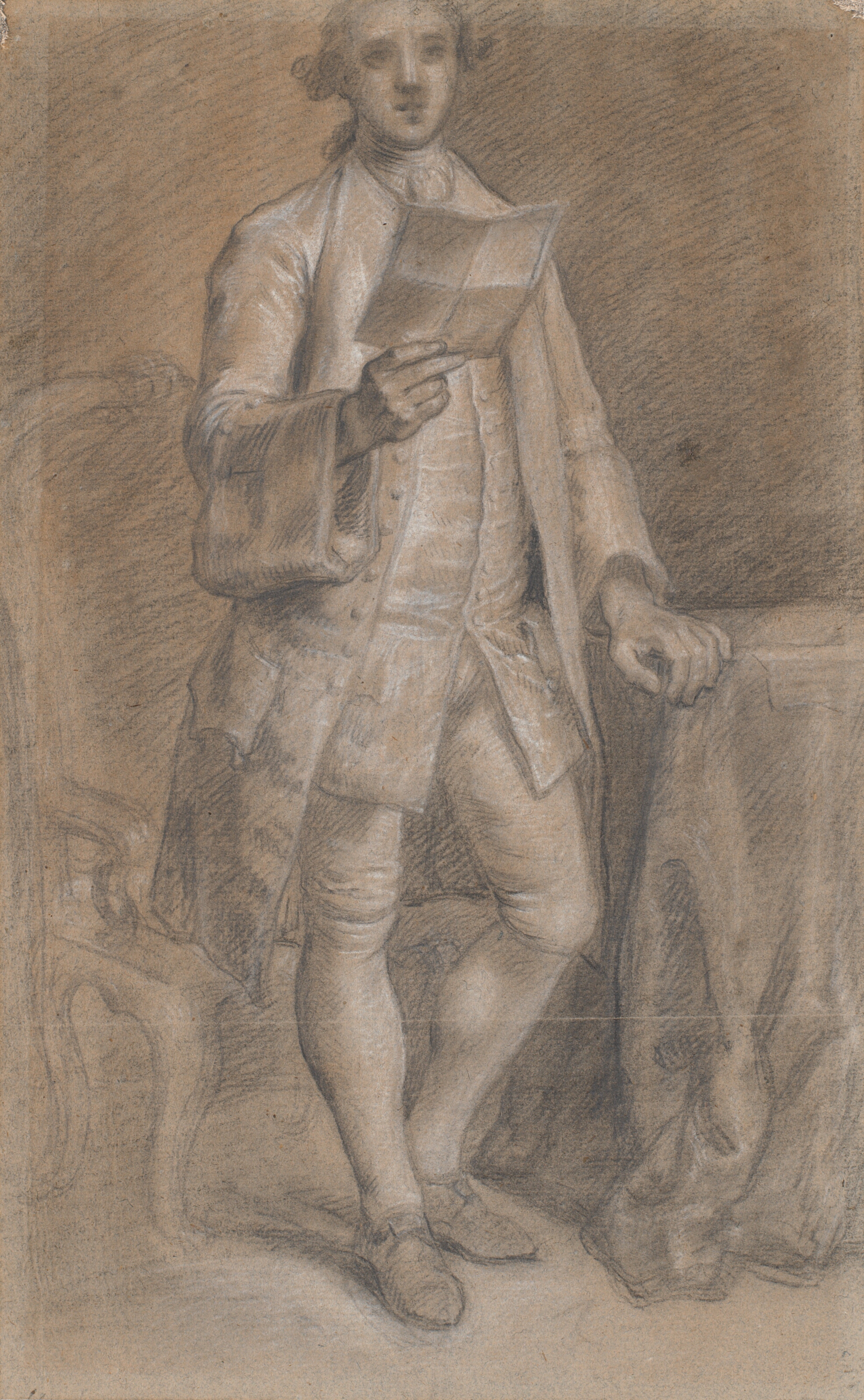 Studie til et portræt af en stående mand med et papir i hånden