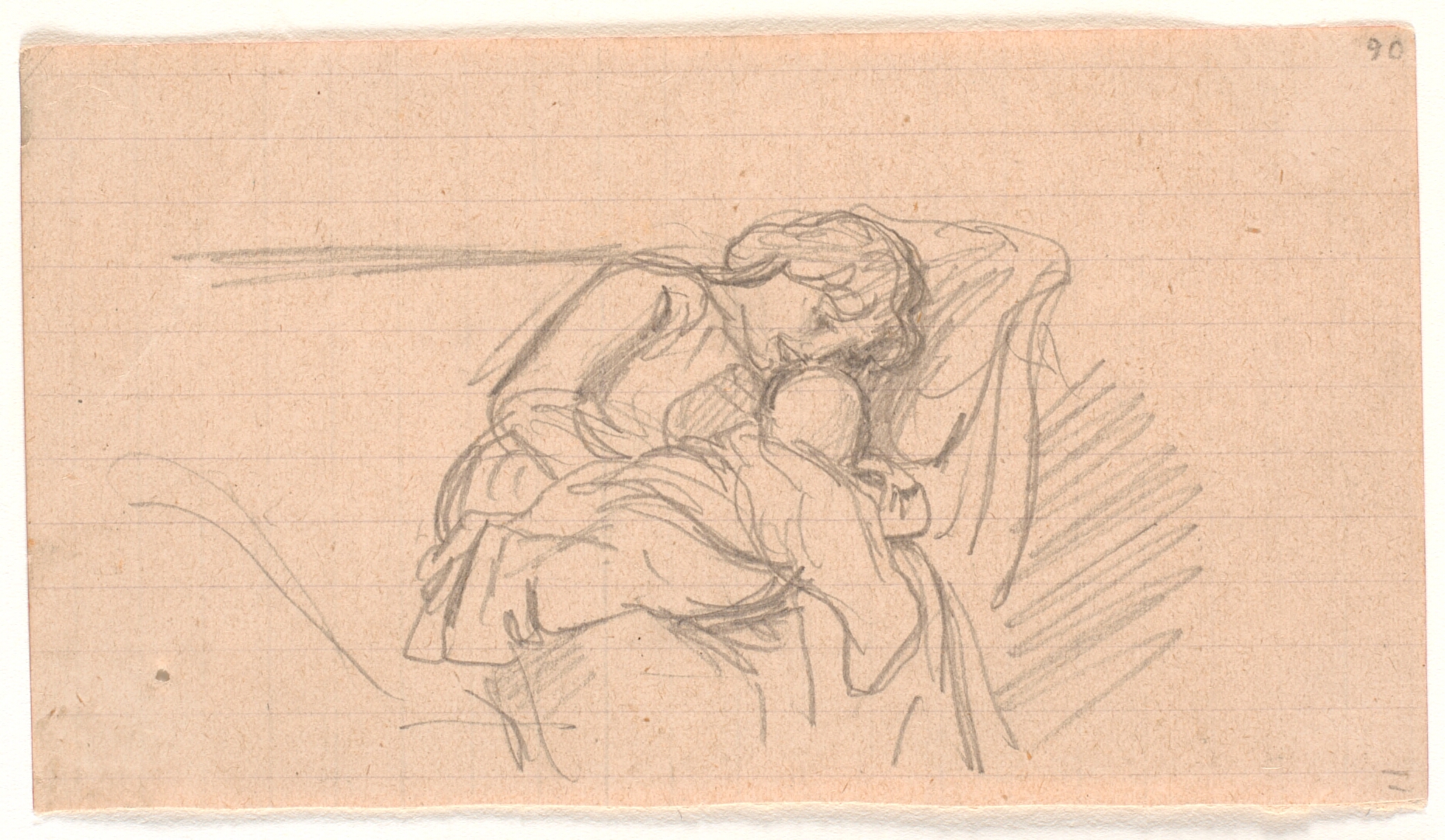 Kvinde med barn på skødet, siddende i sofa