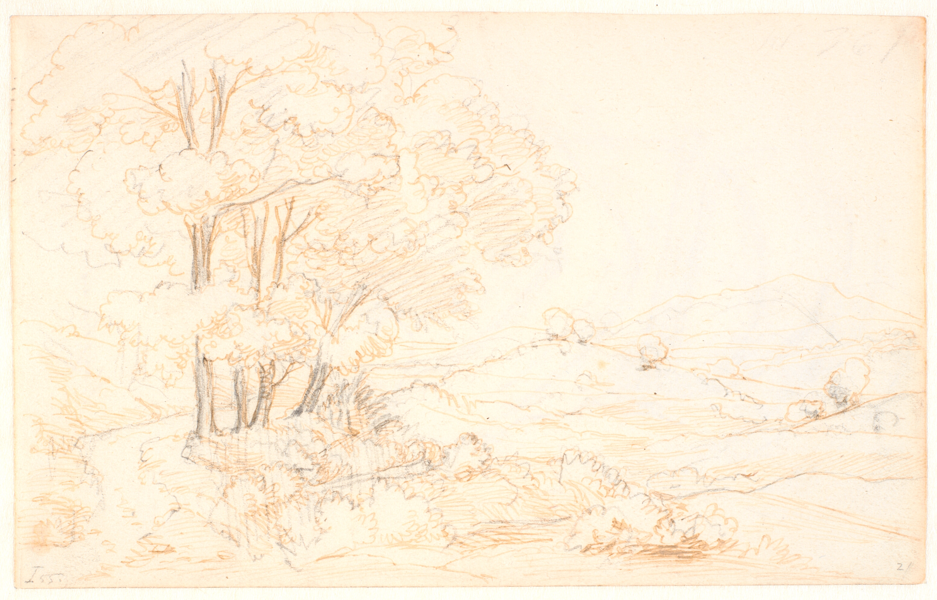 Italiensk landskab med træer og bjerge