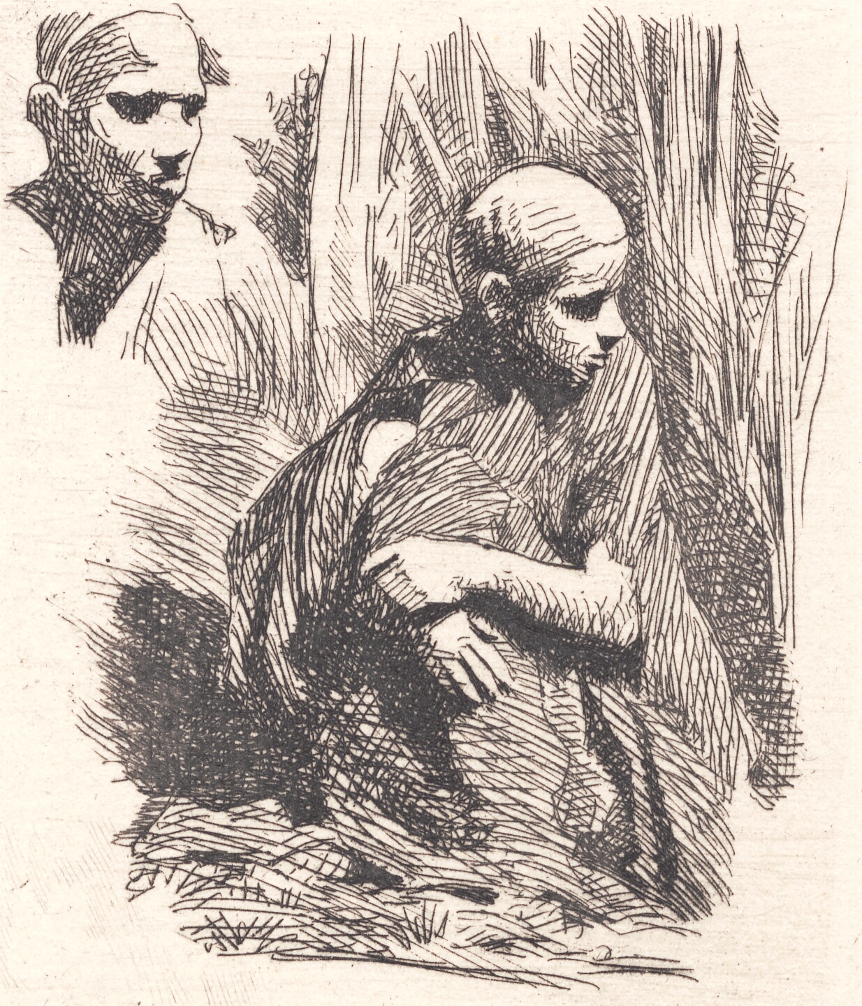 Siddende orientaler. I hjørnet et hoved