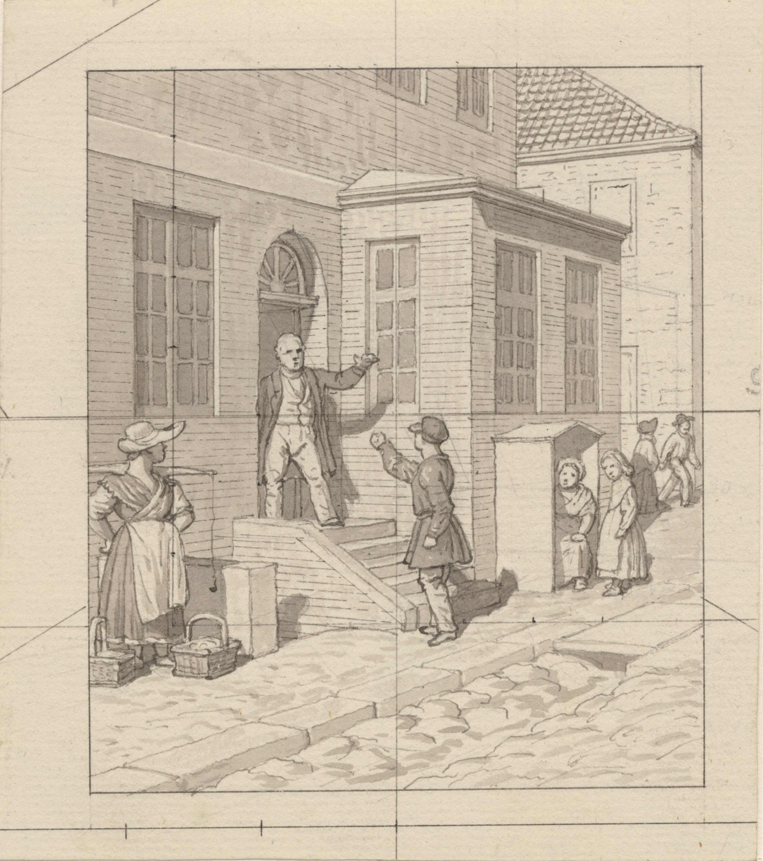 Linearperspectiven, anvendt paa Malerkunsten - Tavle VII, 2 -Skænderi på gadetrappen.