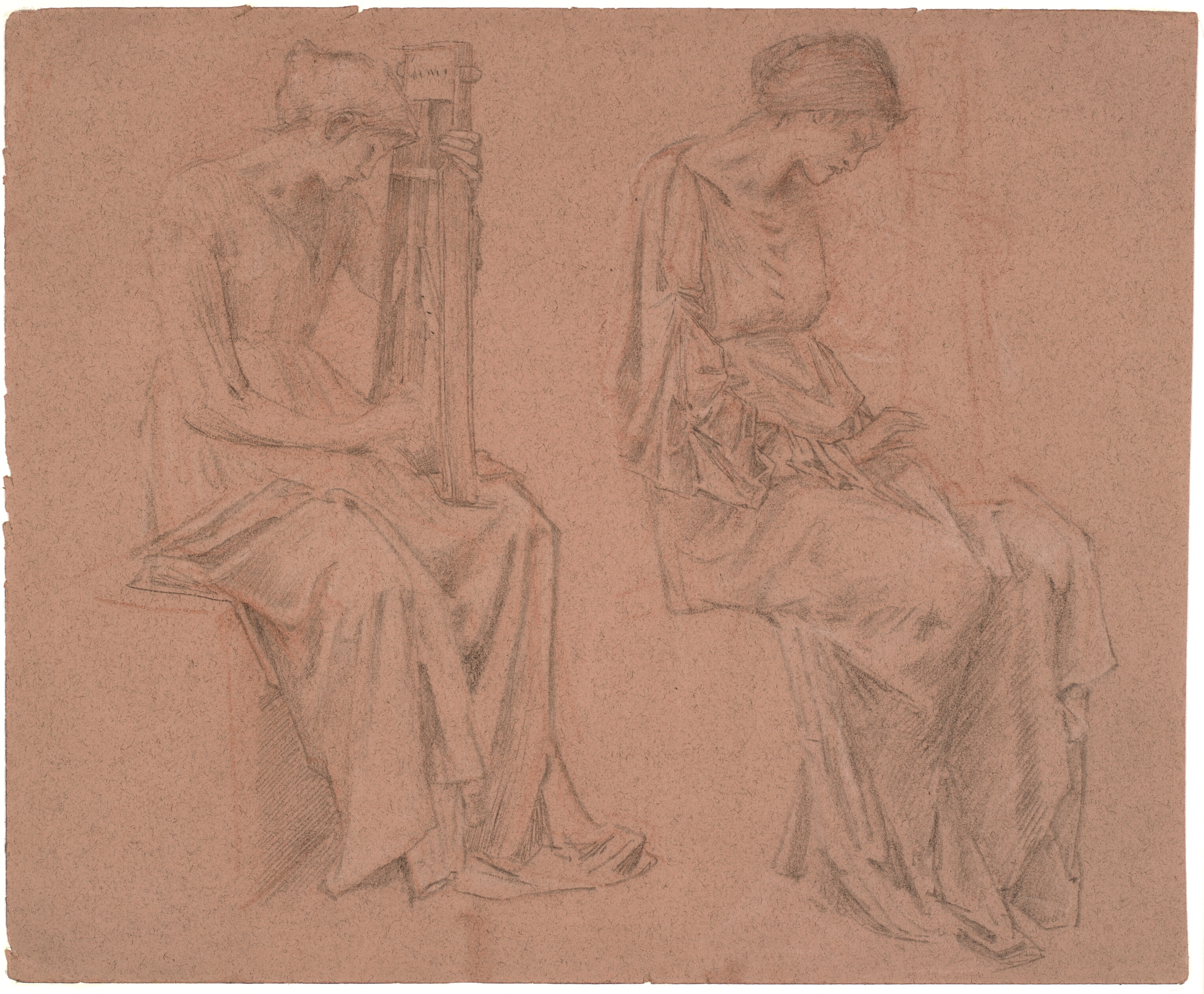 To studier af en siddende pige, spillende på en sitar