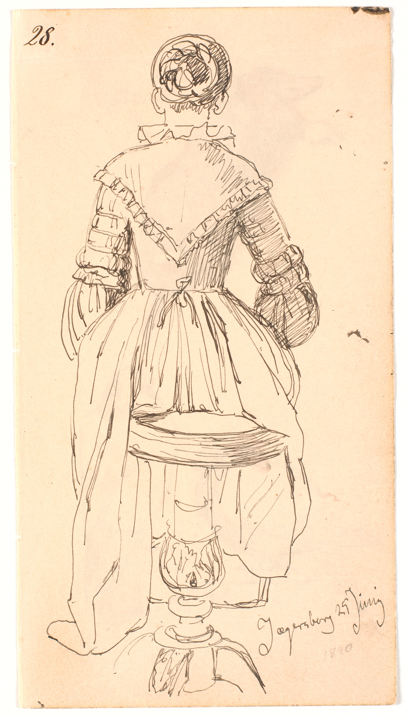 Siddende, rygvendt kvinde