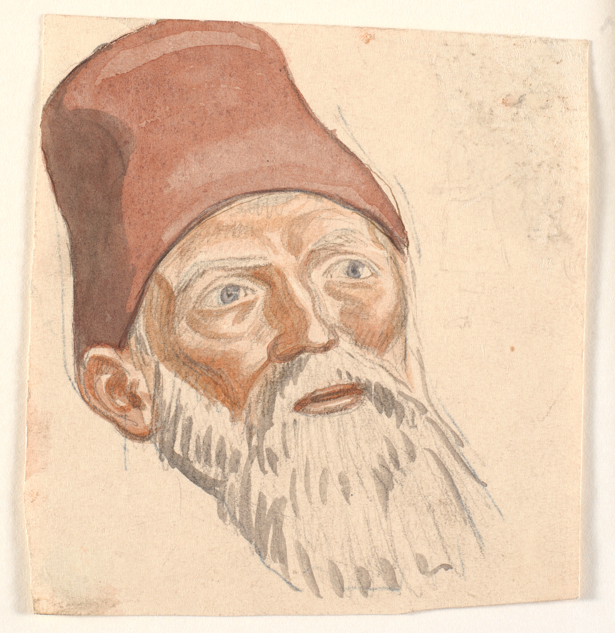 Studie af hoved af skægget olding