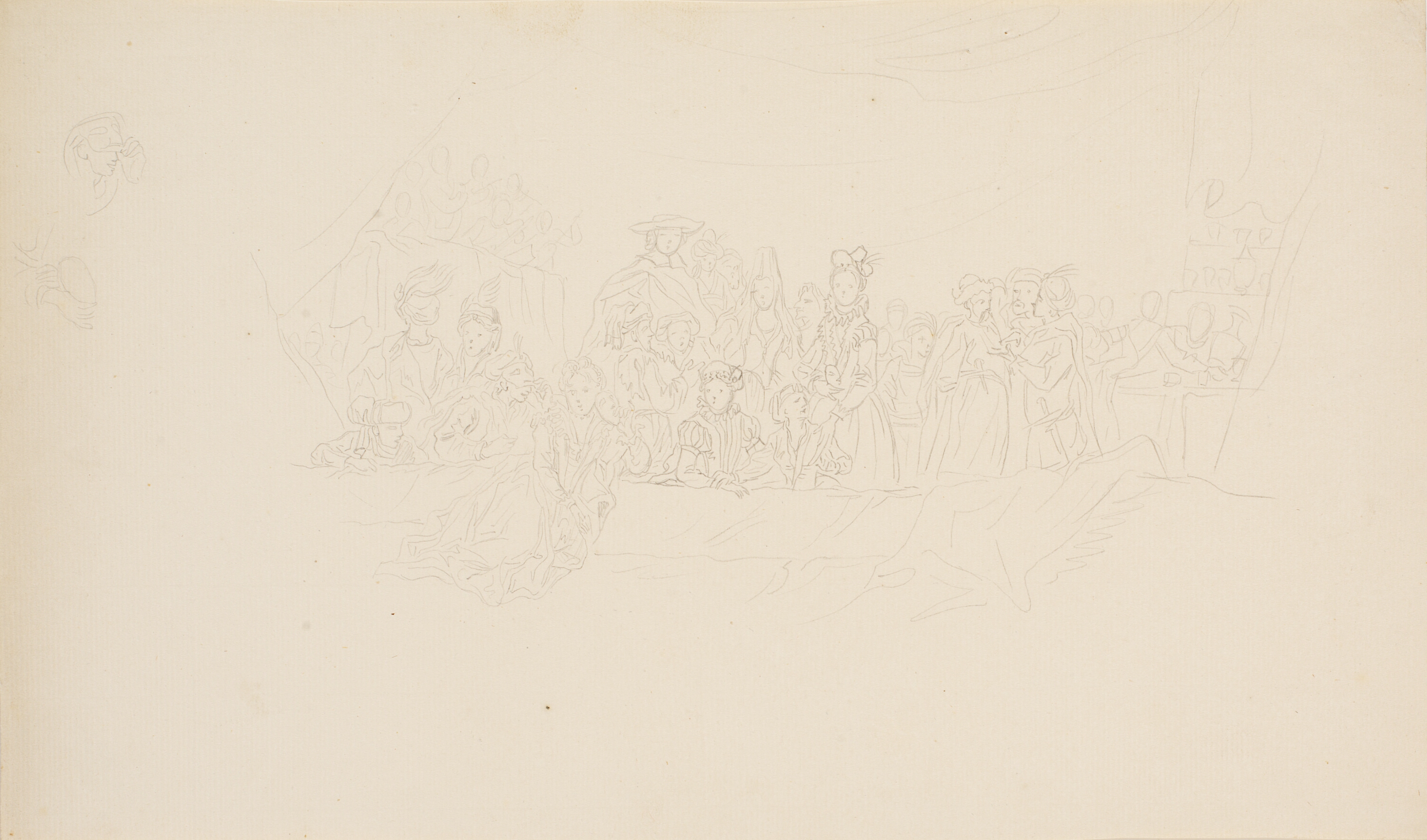 Skitse til billedet "Et maskebal" på Frederiksberg Slot