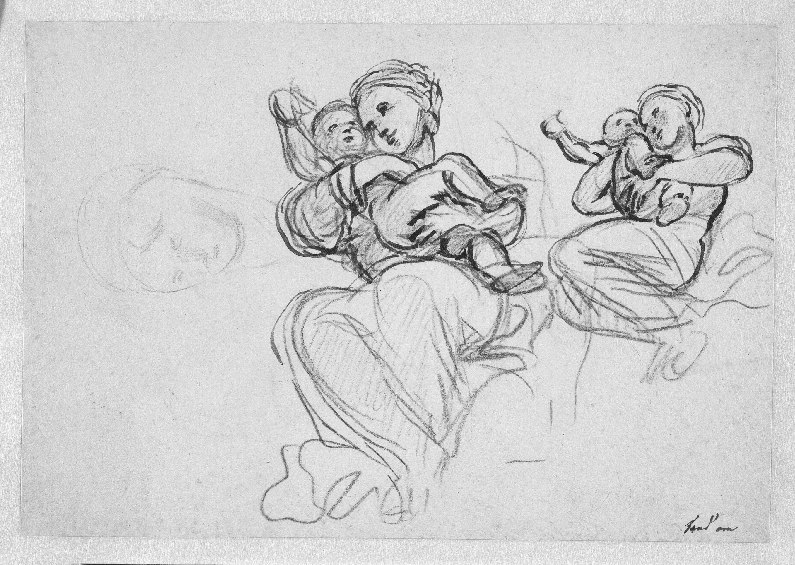 To studier af en kvinde med et barn og en af hovedet til en kvinde