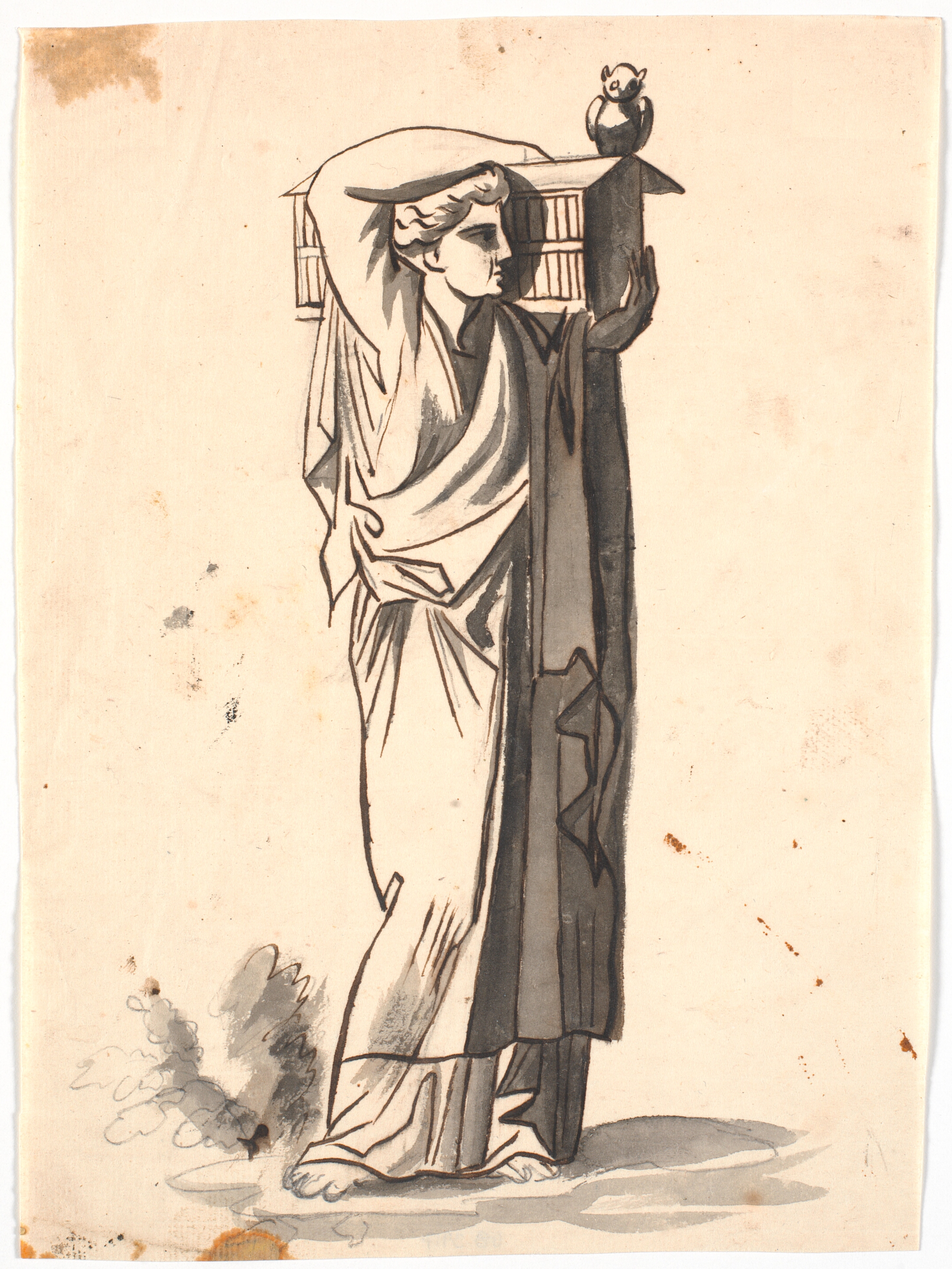 En kvindefigur bærende en ark på venstre skulder