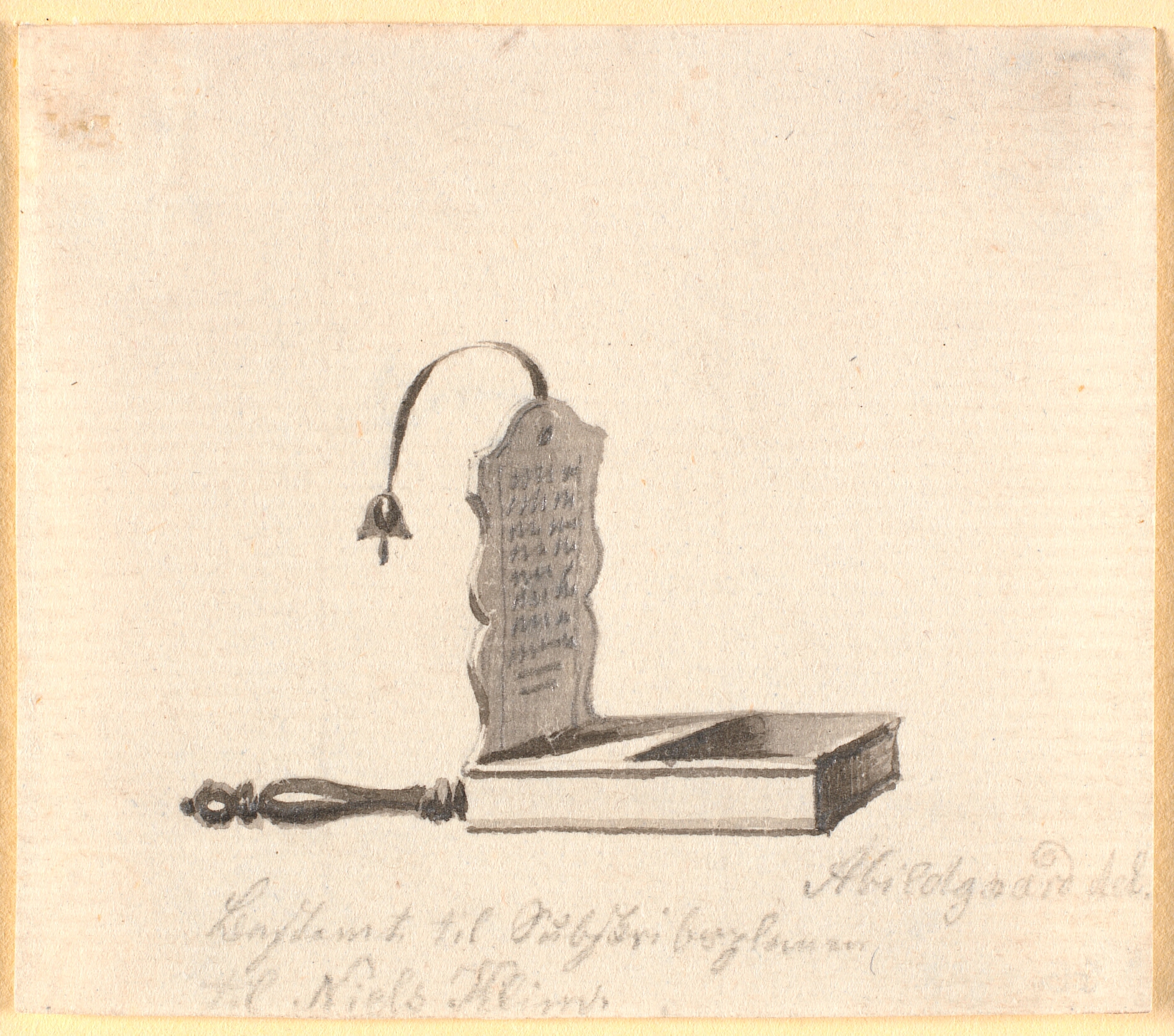 En klingbeutel, bestemt (og anvendt?) til vignet på subskriptionsindbydelsen til Baggesens Niels-Klim-oversættelse