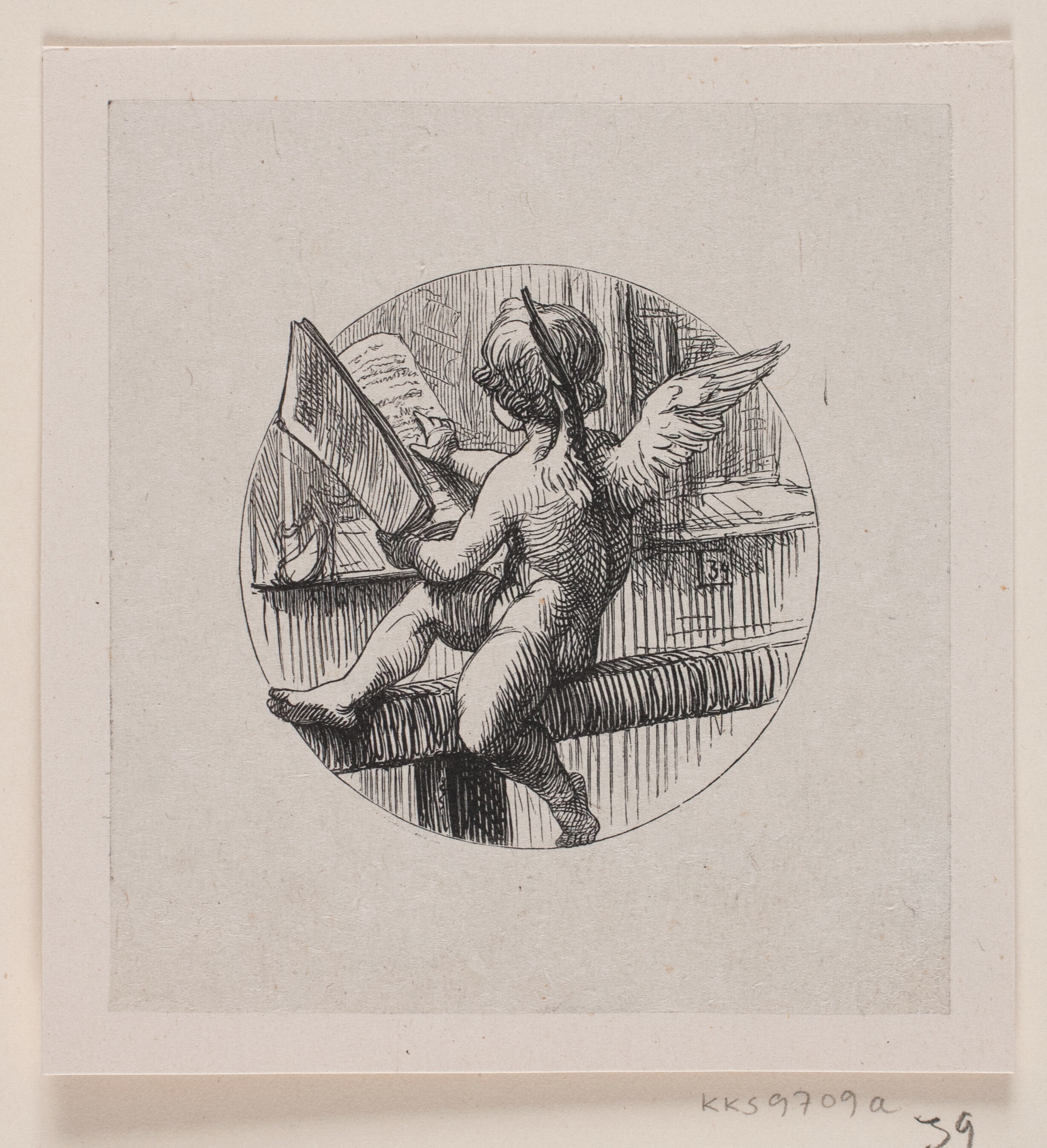 Engel bladende i en bog