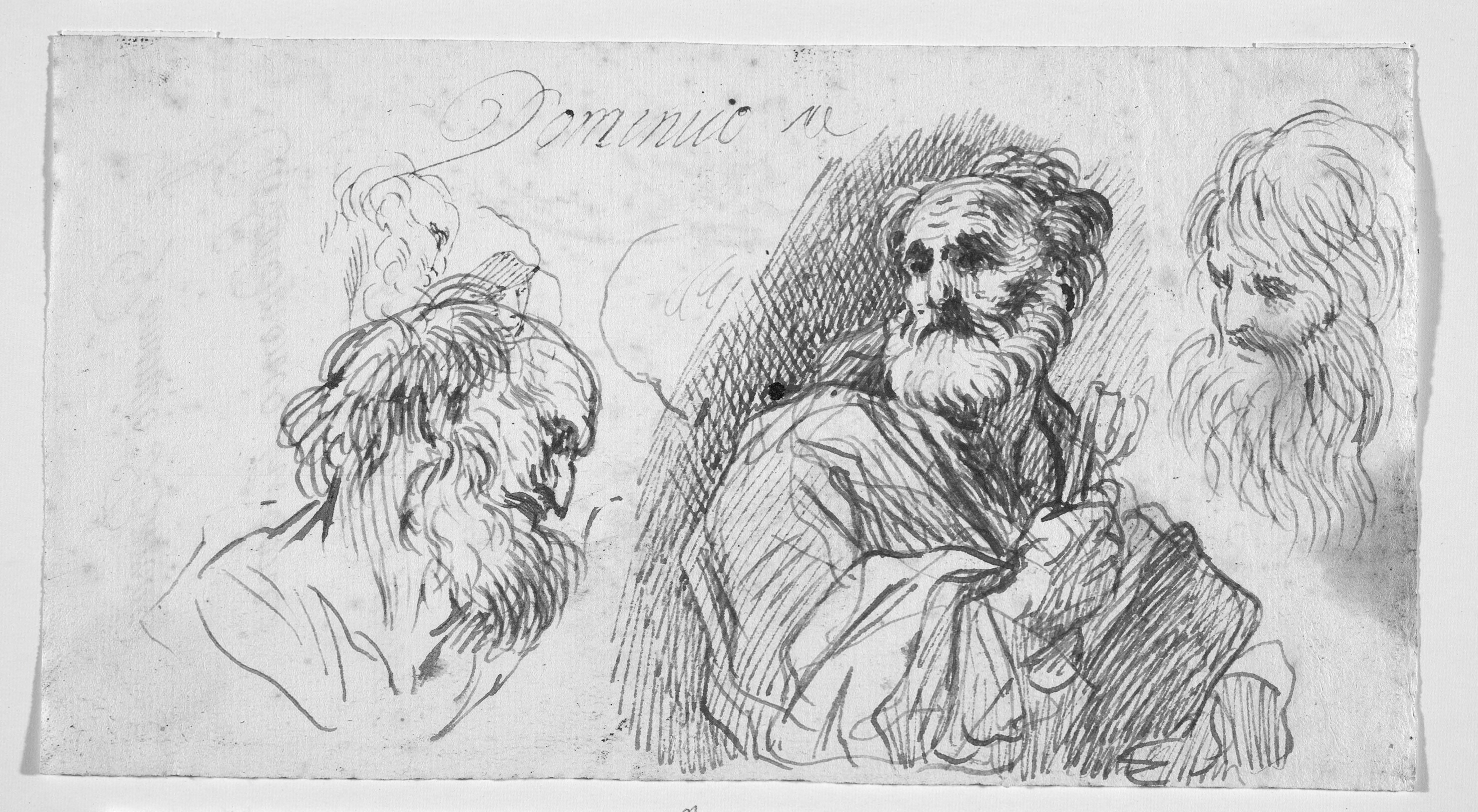 Sankt Peter, to hoveder af skæggede, ældre mænd, og to skitser af hoveder