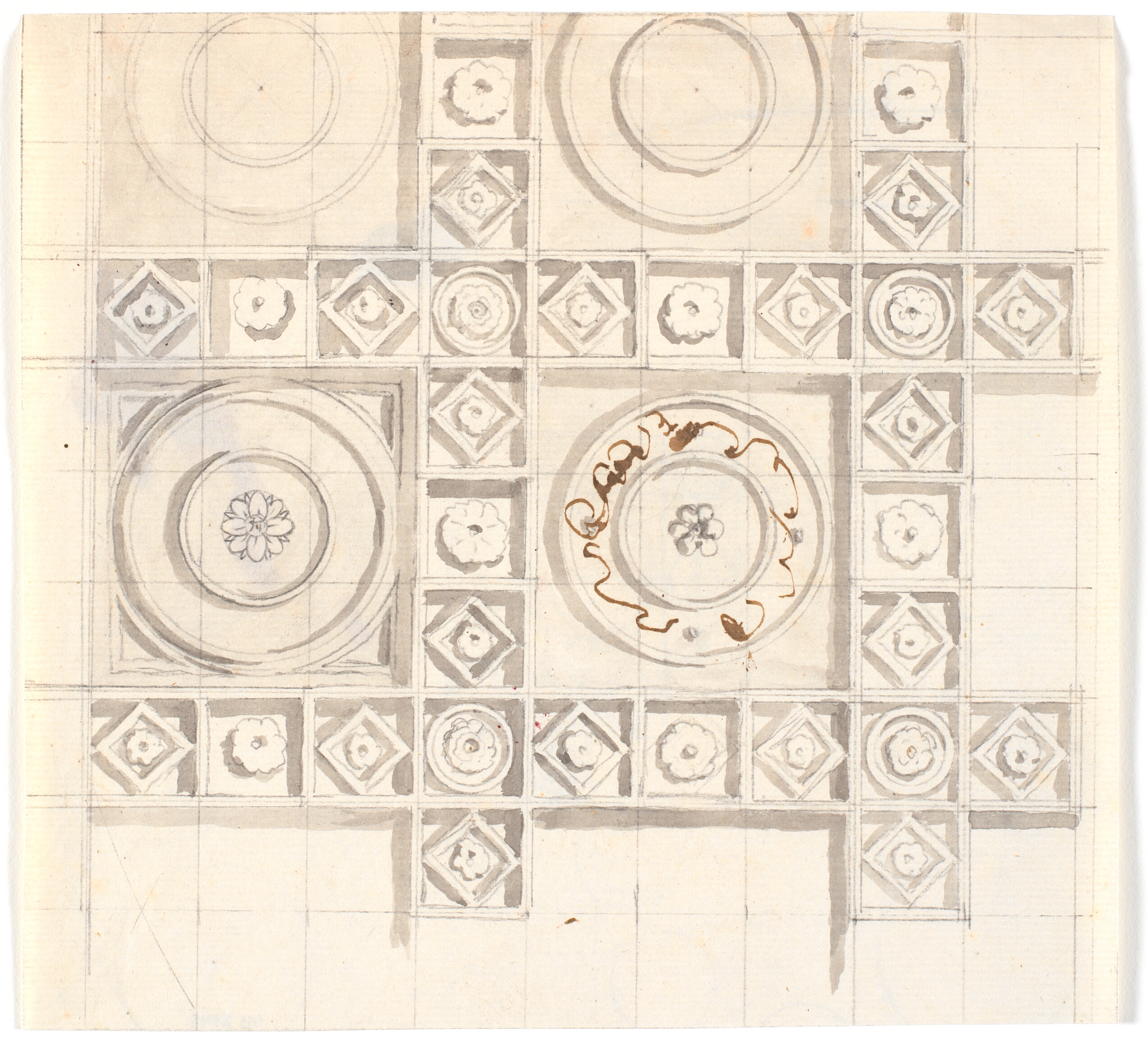 Udkast til en geometrisk loftsdekoration med kassetter