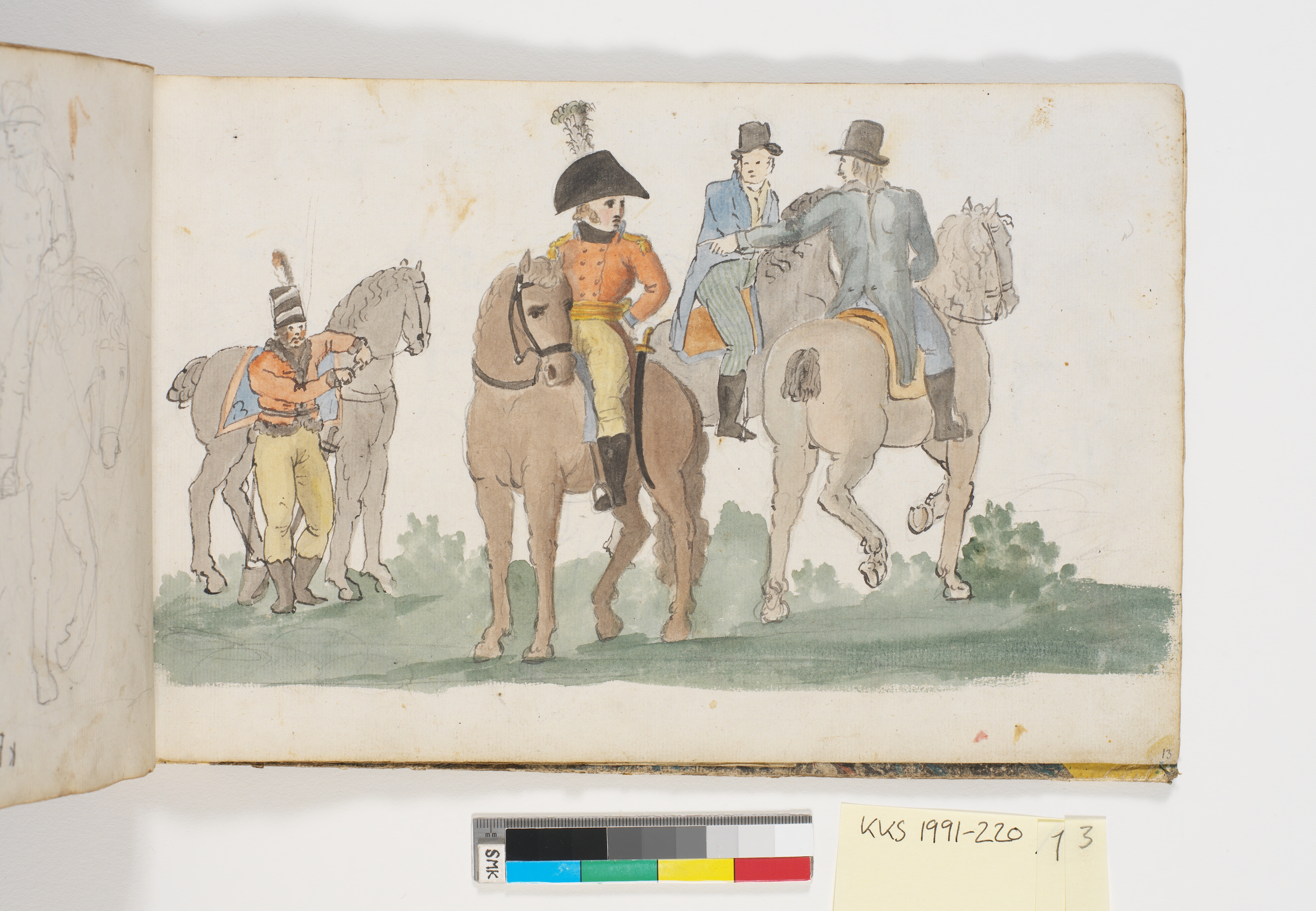 Civile og militære ryttere i landskab